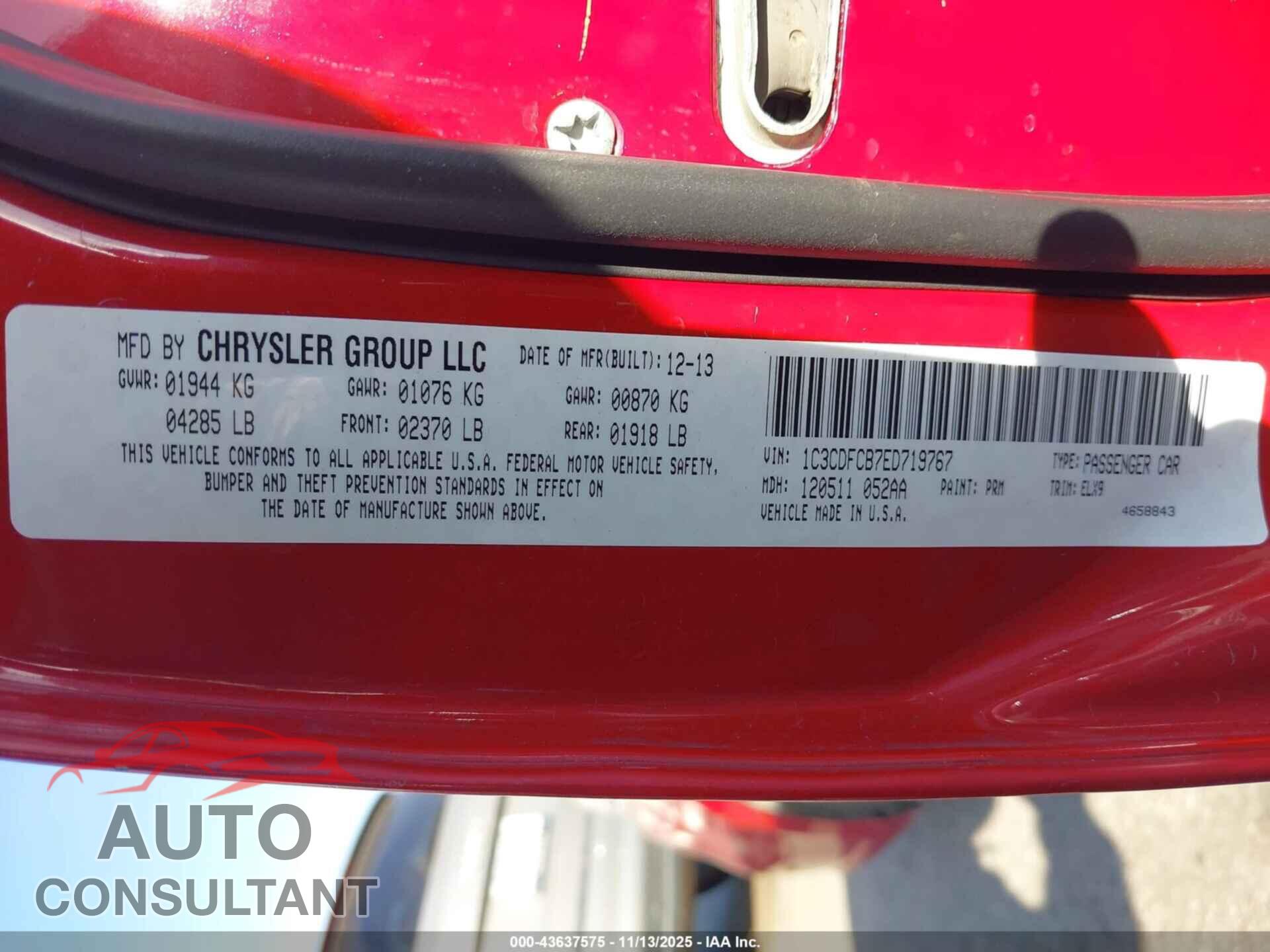 DODGE DART 2014 - 1C3CDFCB7ED719767