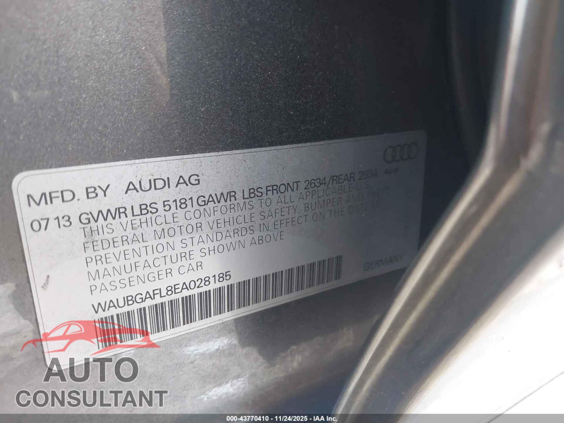AUDI S4 2014 - WAUBGAFL8EA028185