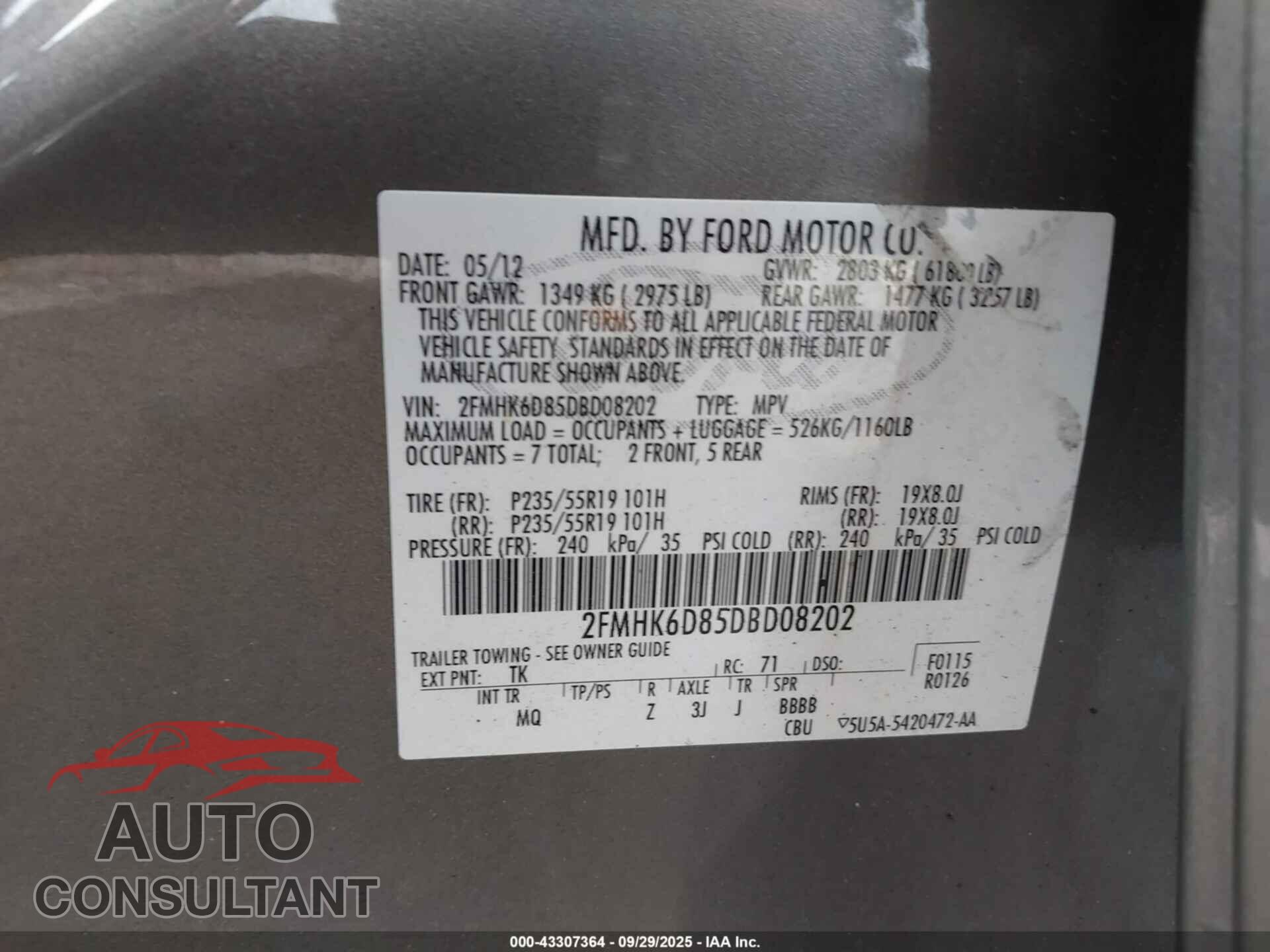 FORD FLEX 2013 - 2FMHK6D85DBD08202