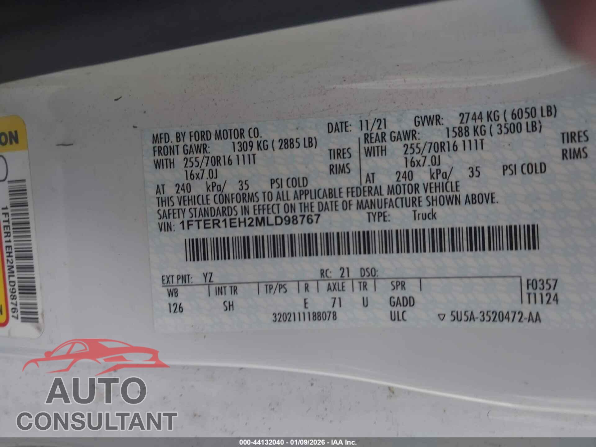 FORD RANGER 2021 - 1FTER1EH2MLD98767