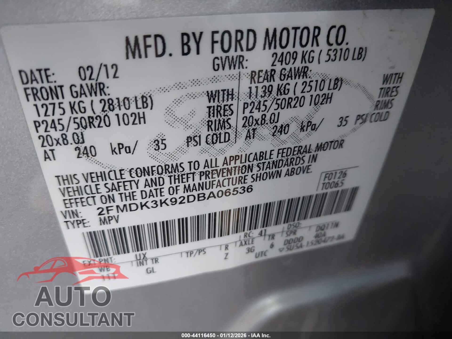 FORD EDGE 2013 - 2FMDK3K92DBA06536
