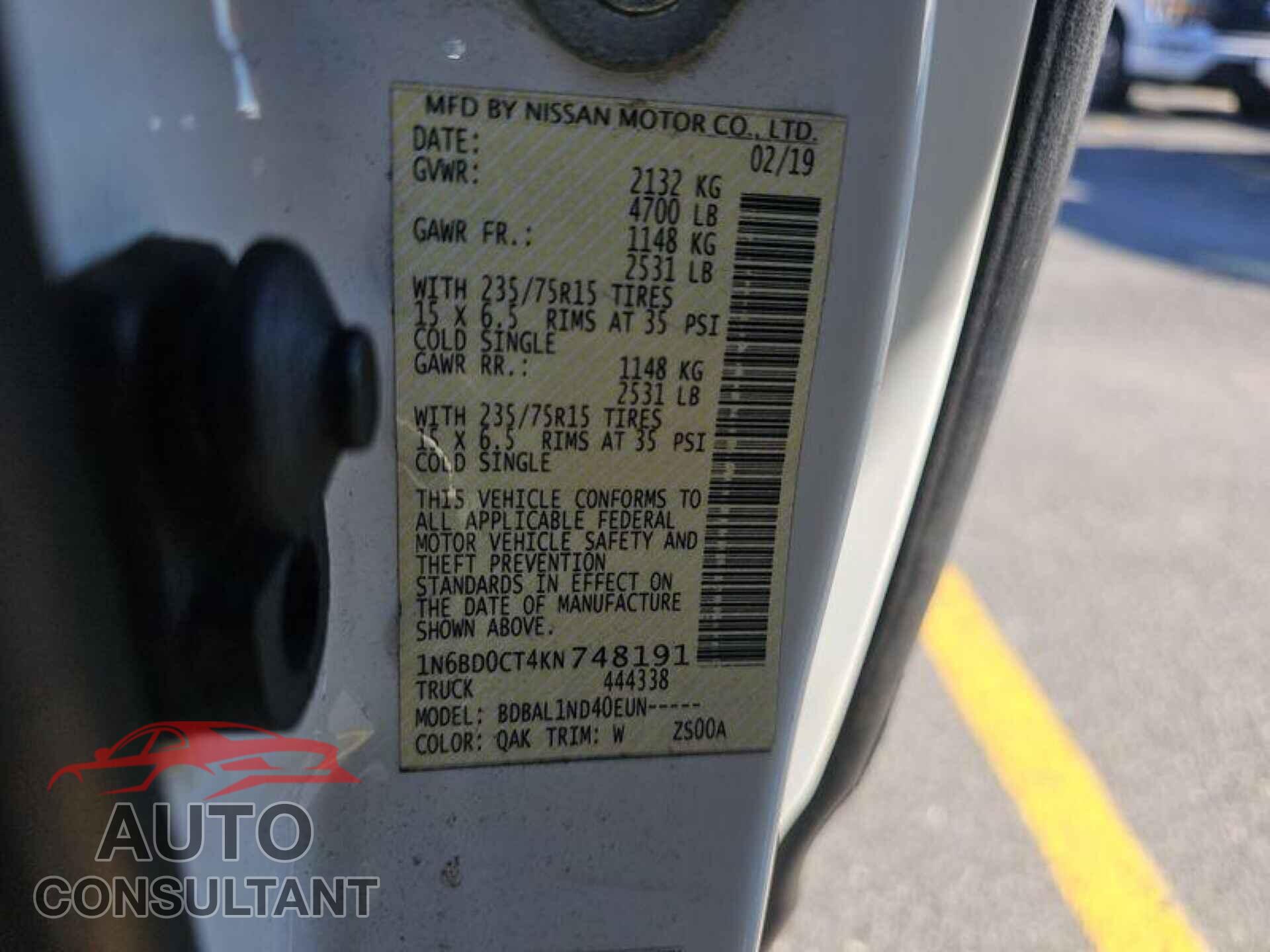 NISSAN FRONTIER 2019 - 1N6BD0CT4KN748191