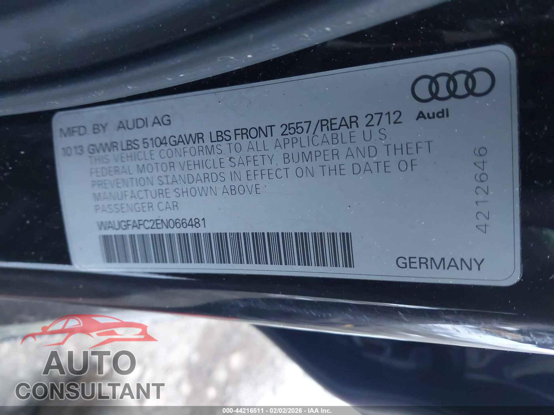 AUDI A6 2014 - WAUGFAFC2EN066481