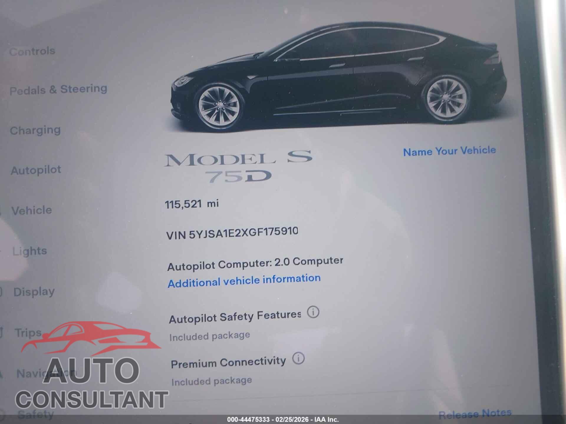 TESLA MODEL S 2016 - 5YJSA1E2XGF175910
