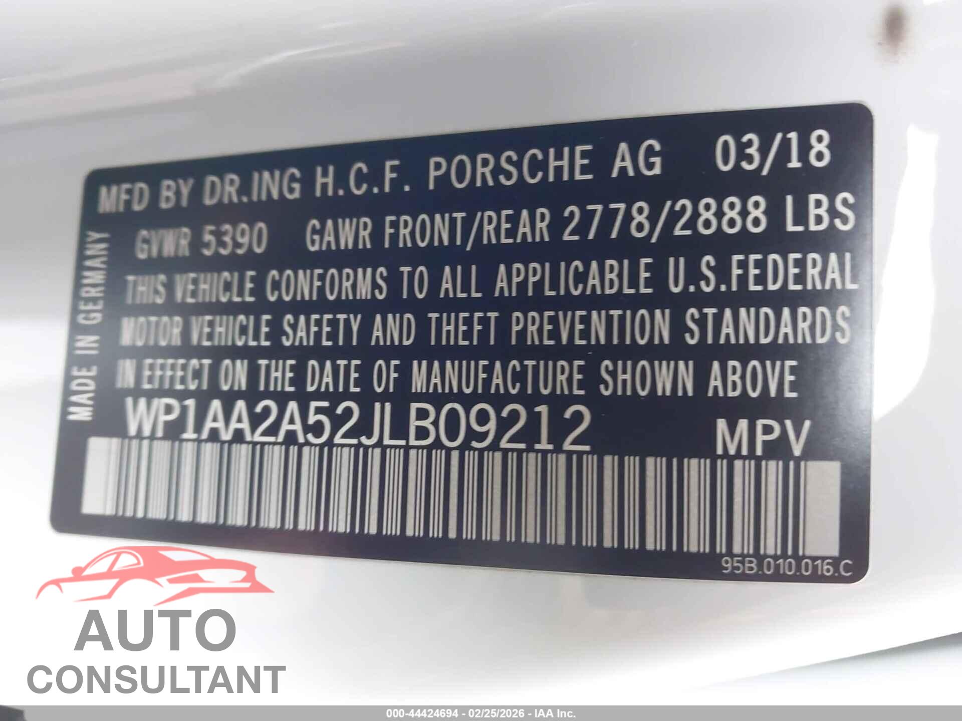 PORSCHE MACAN 2018 - WP1AA2A52JLB09212