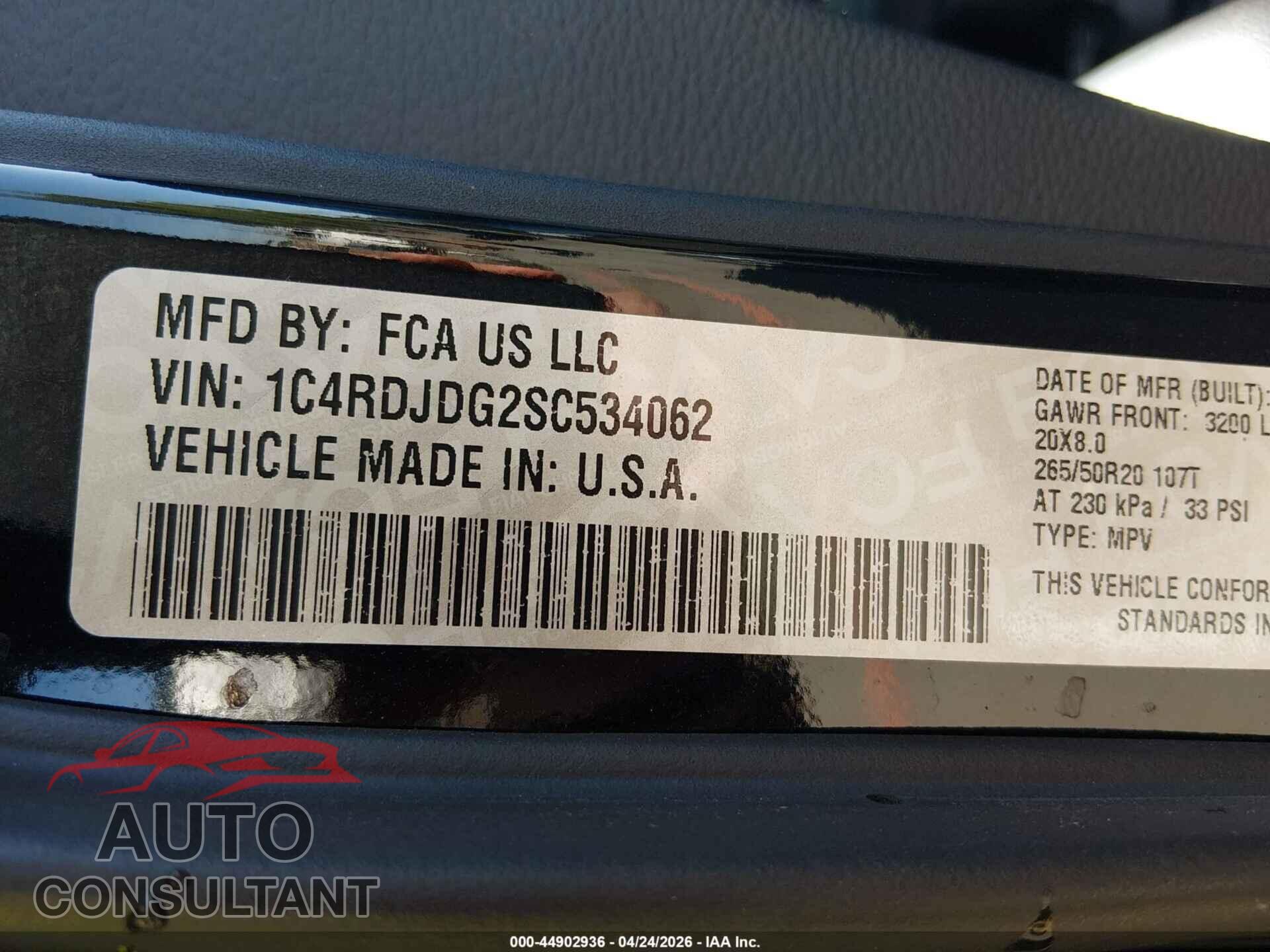 DODGE DURANGO 2025 - 1C4RDJDG2SC534062