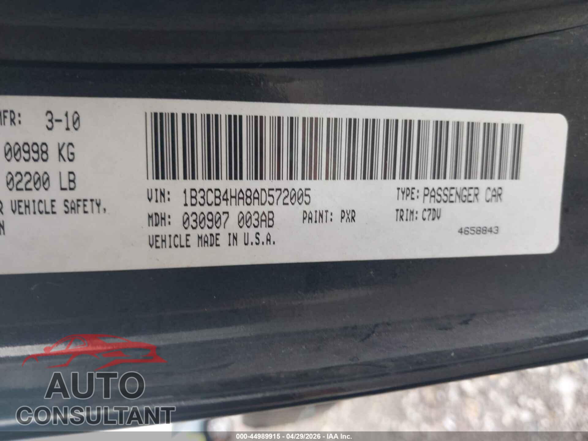 DODGE CALIBER 2010 - 1B3CB4HA8AD572005