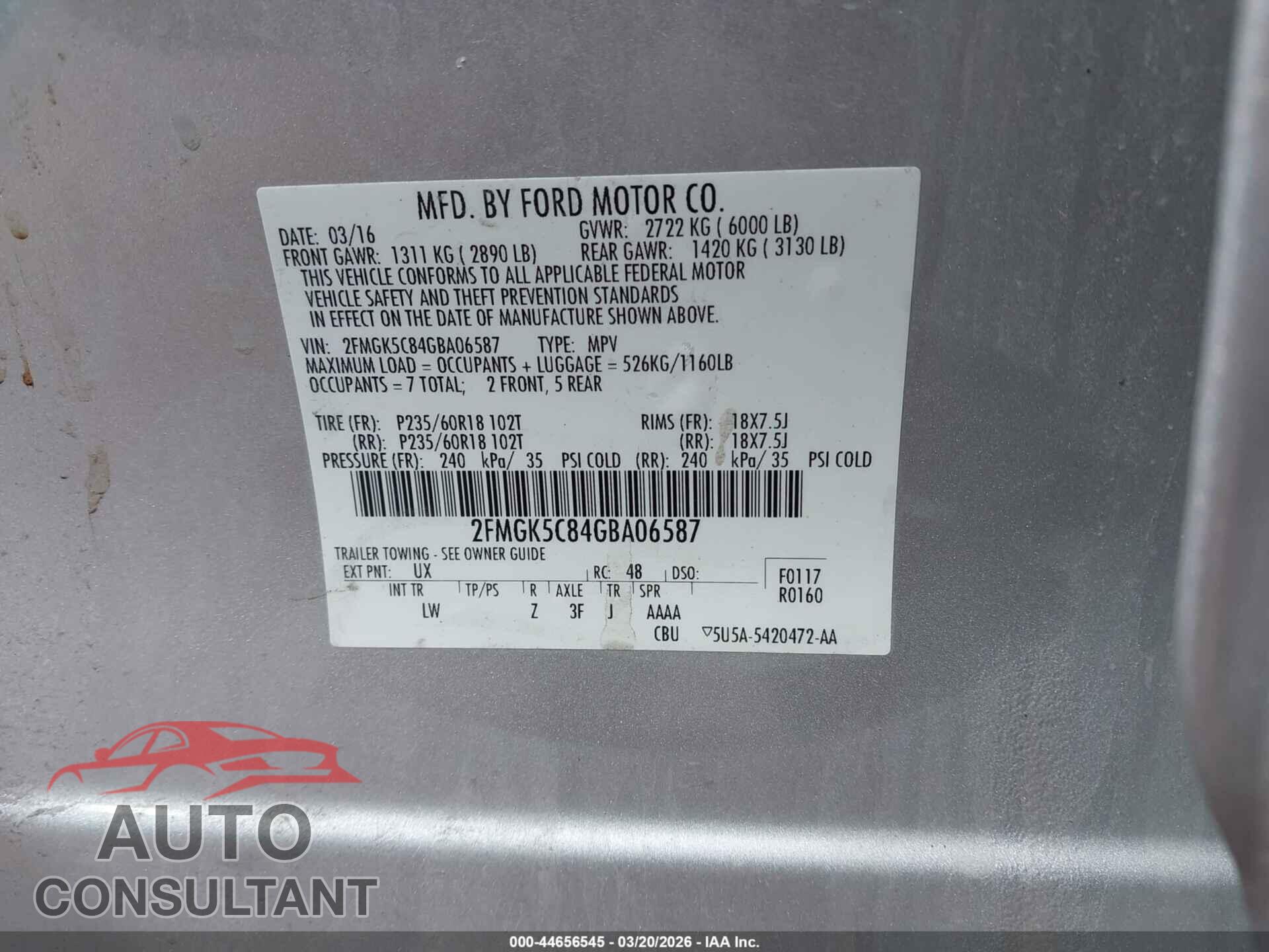 FORD FLEX 2016 - 2FMGK5C84GBA06587