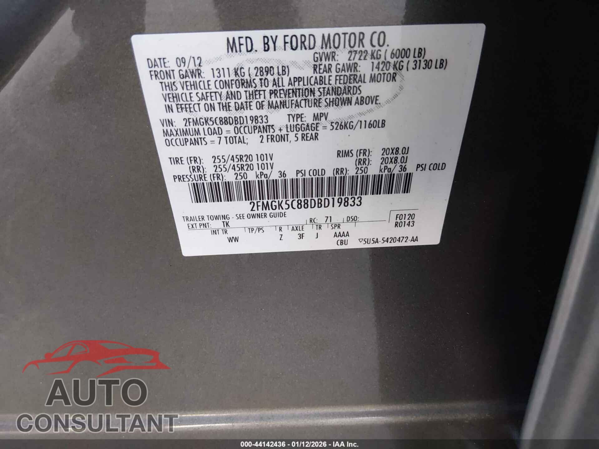 FORD FLEX 2013 - 2FMGK5C88DBD19833