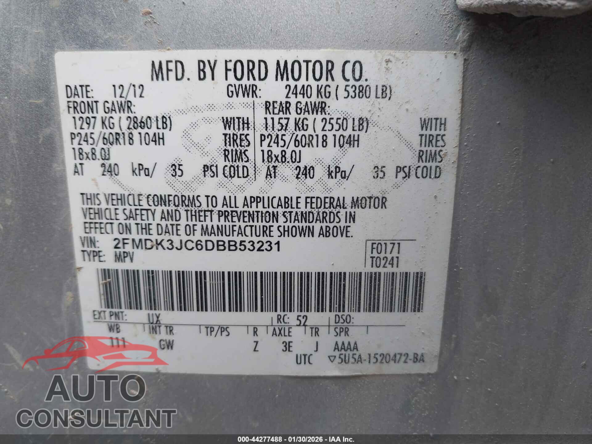 FORD EDGE 2013 - 2FMDK3JC6DBB53231