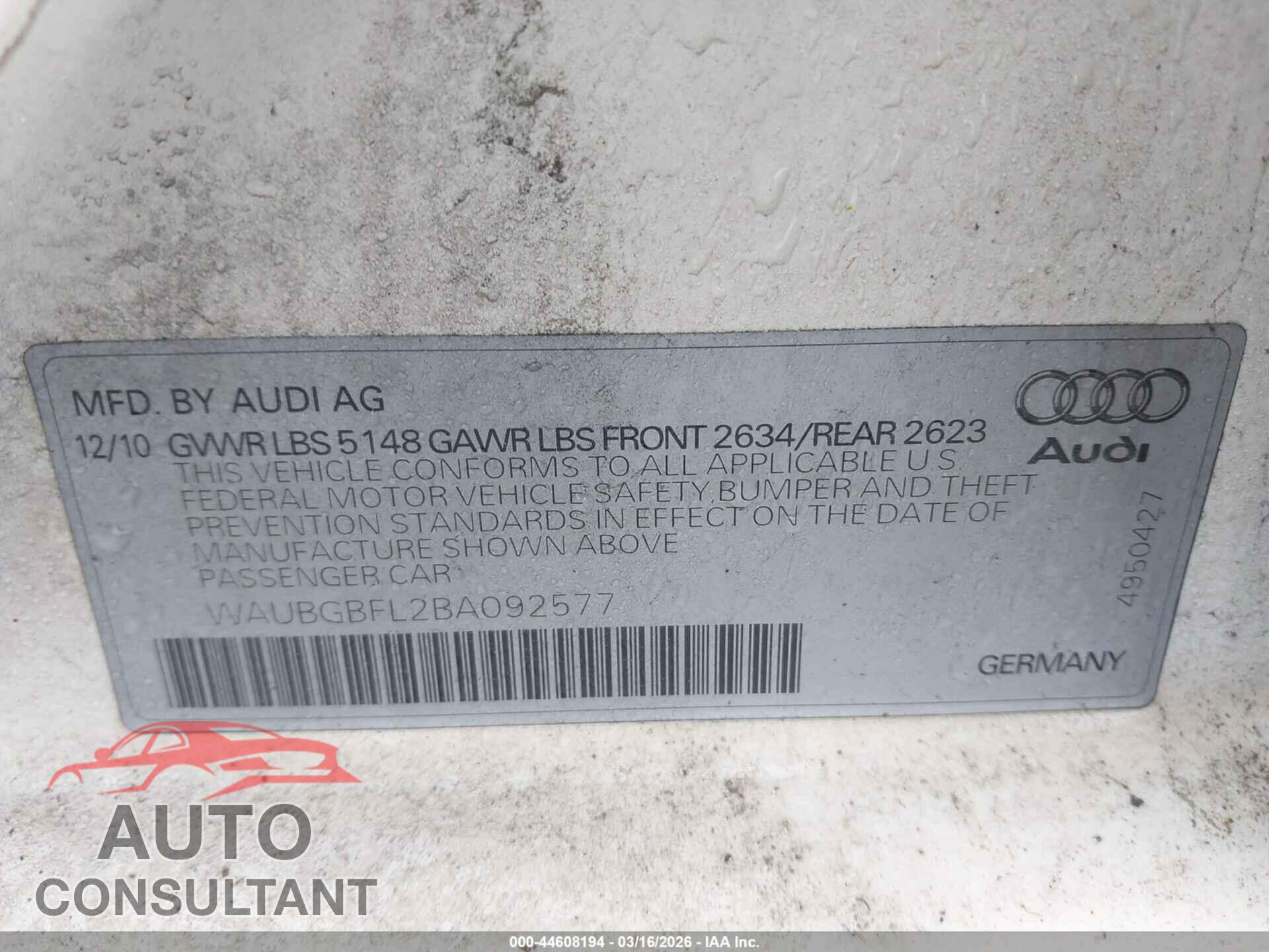 AUDI S4 2011 - WAUBGBFL2BA092577