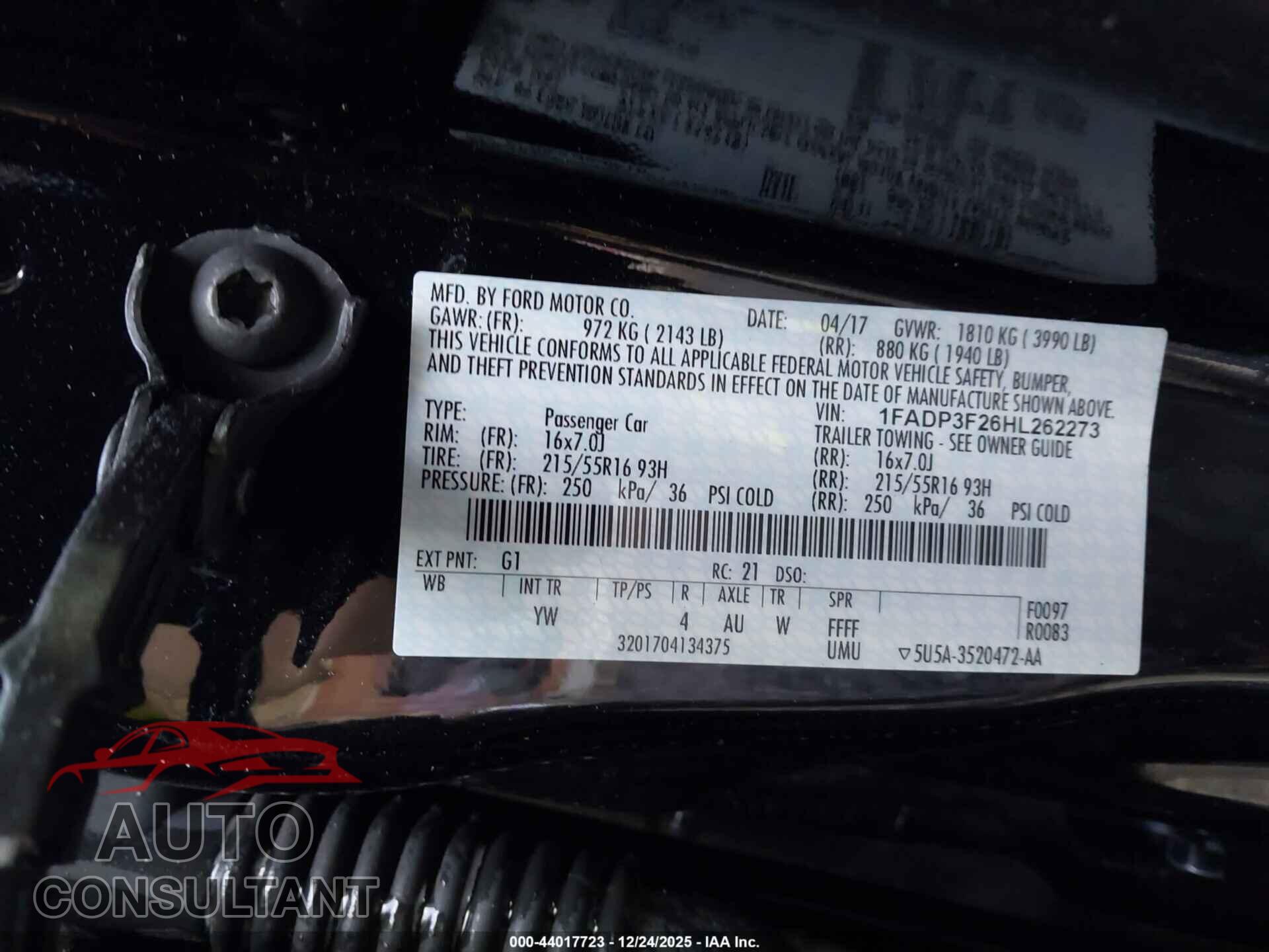 FORD FOCUS 2017 - 1FADP3F26HL262273