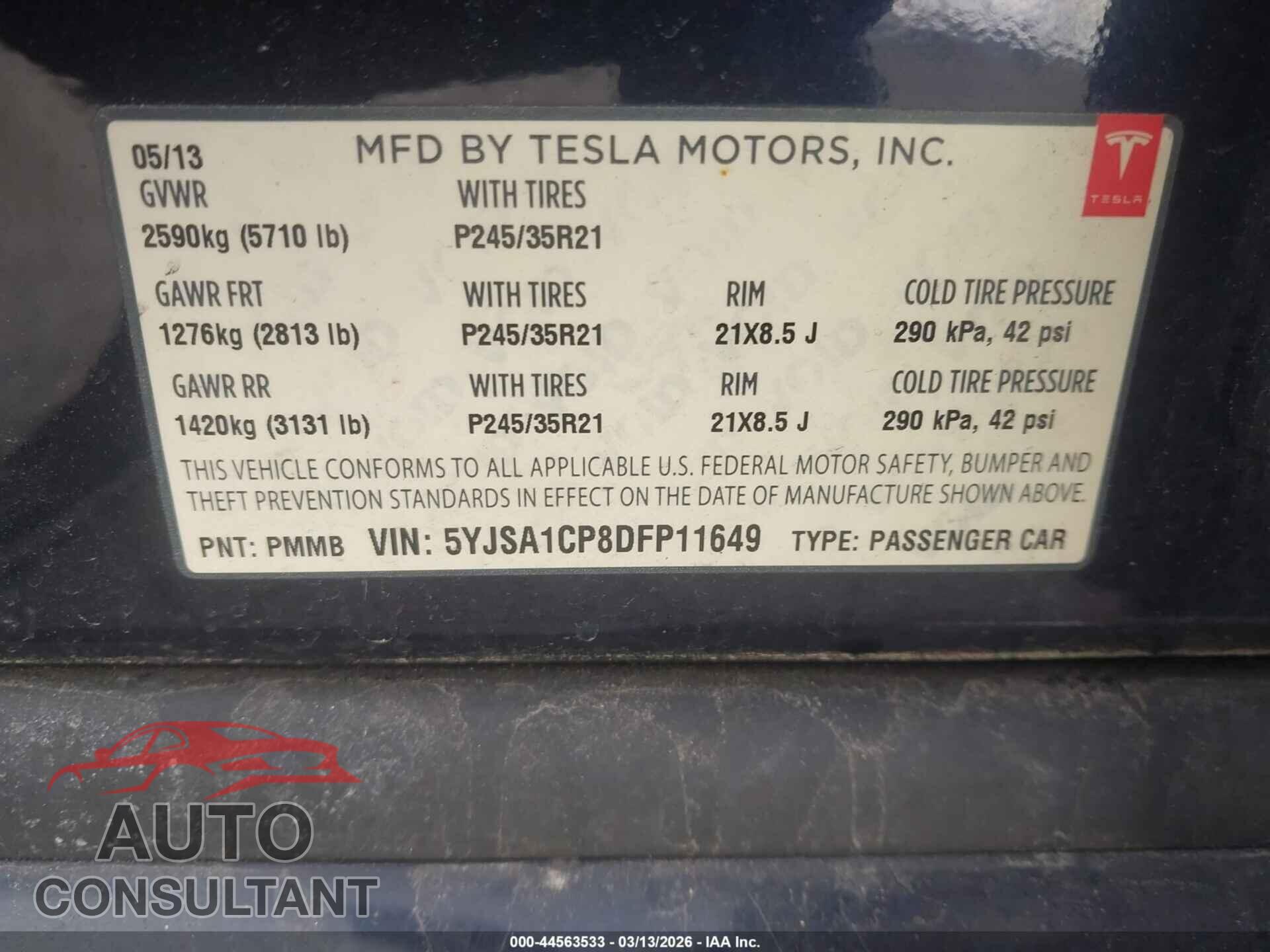 TESLA MODEL S 2013 - 5YJSA1CP8DFP11649