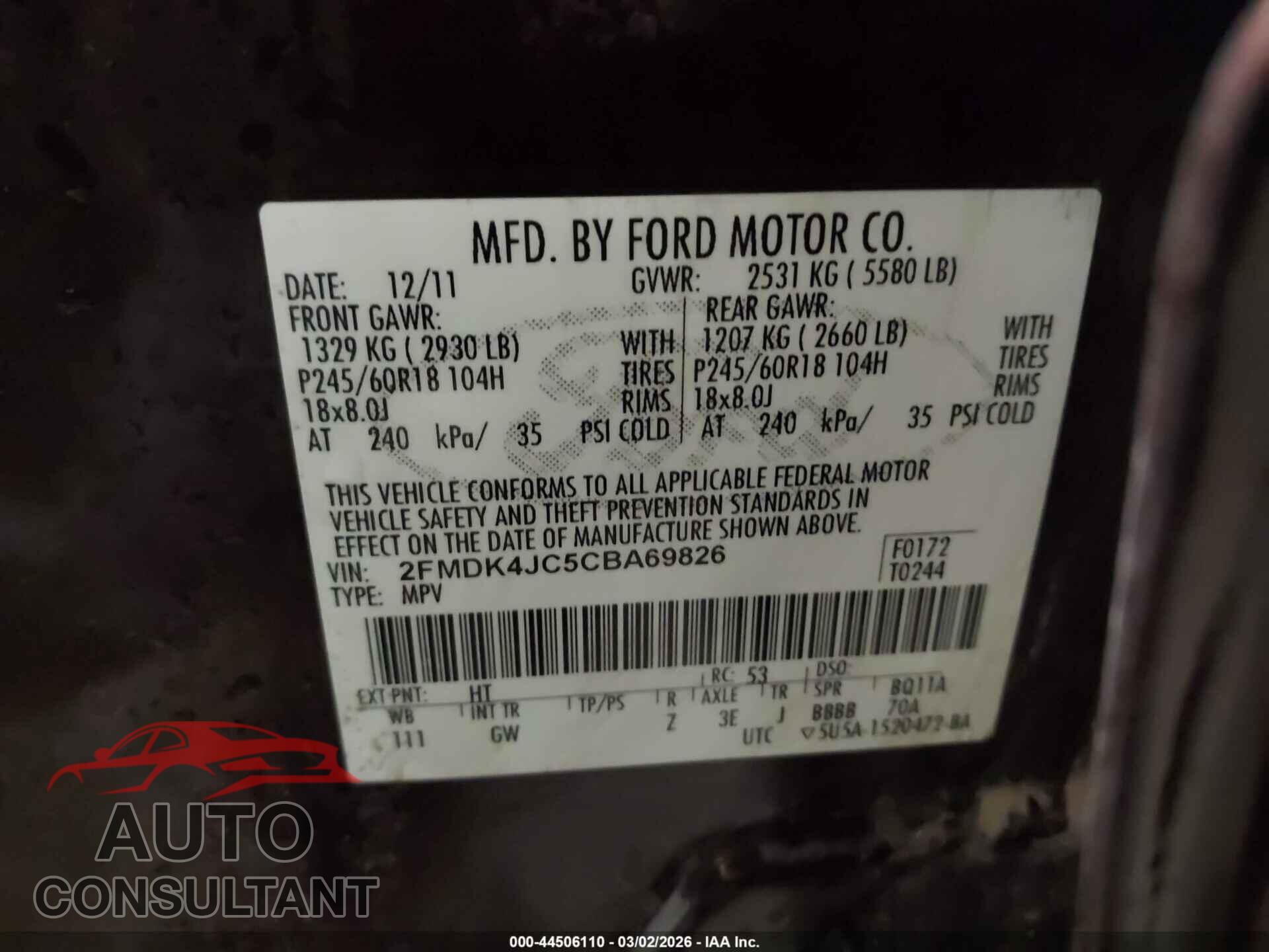 FORD EDGE 2012 - 2FMDK4JC5CBA69826
