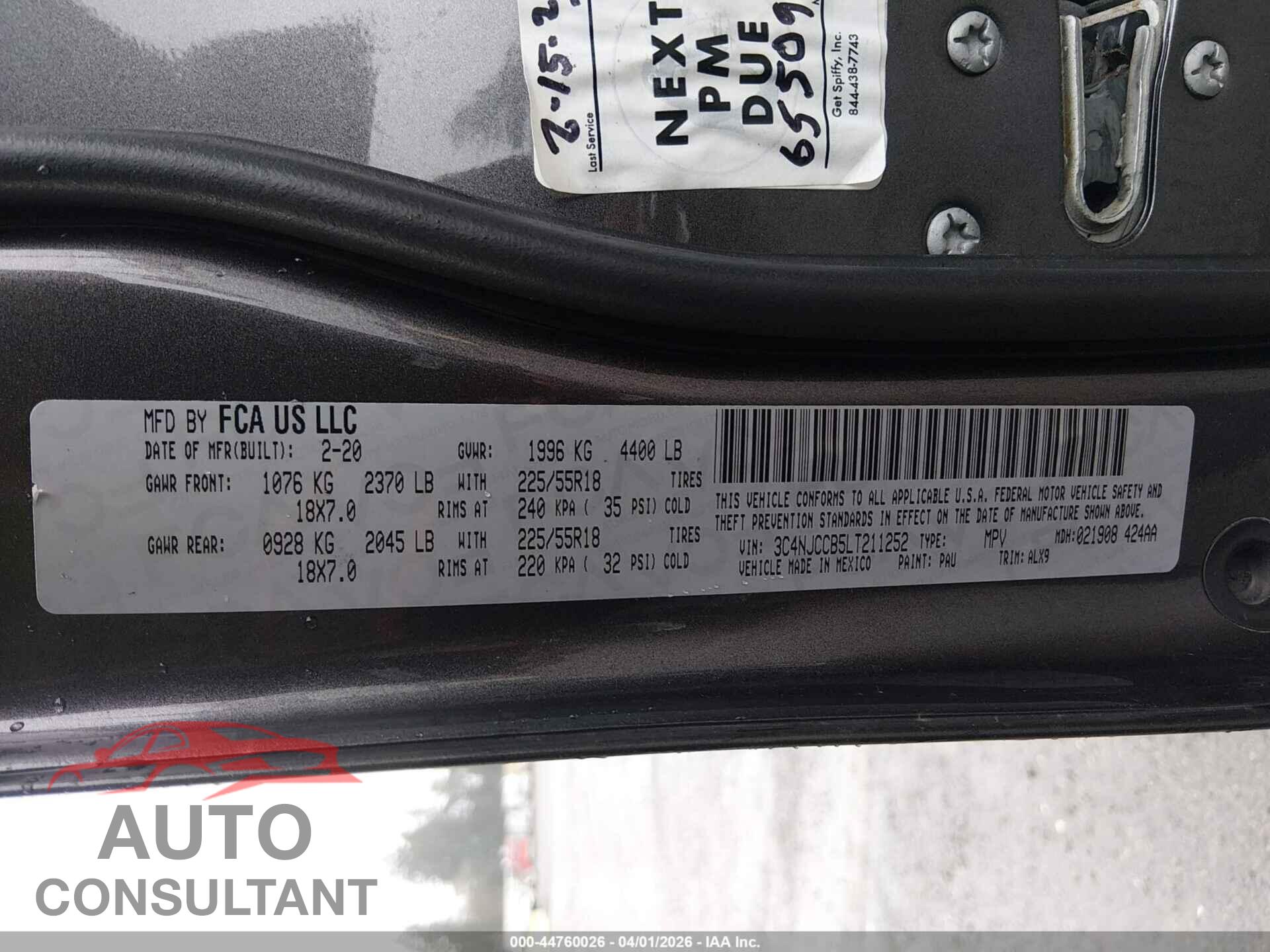 JEEP COMPASS 2020 - 3C4NJCCB5LT211252