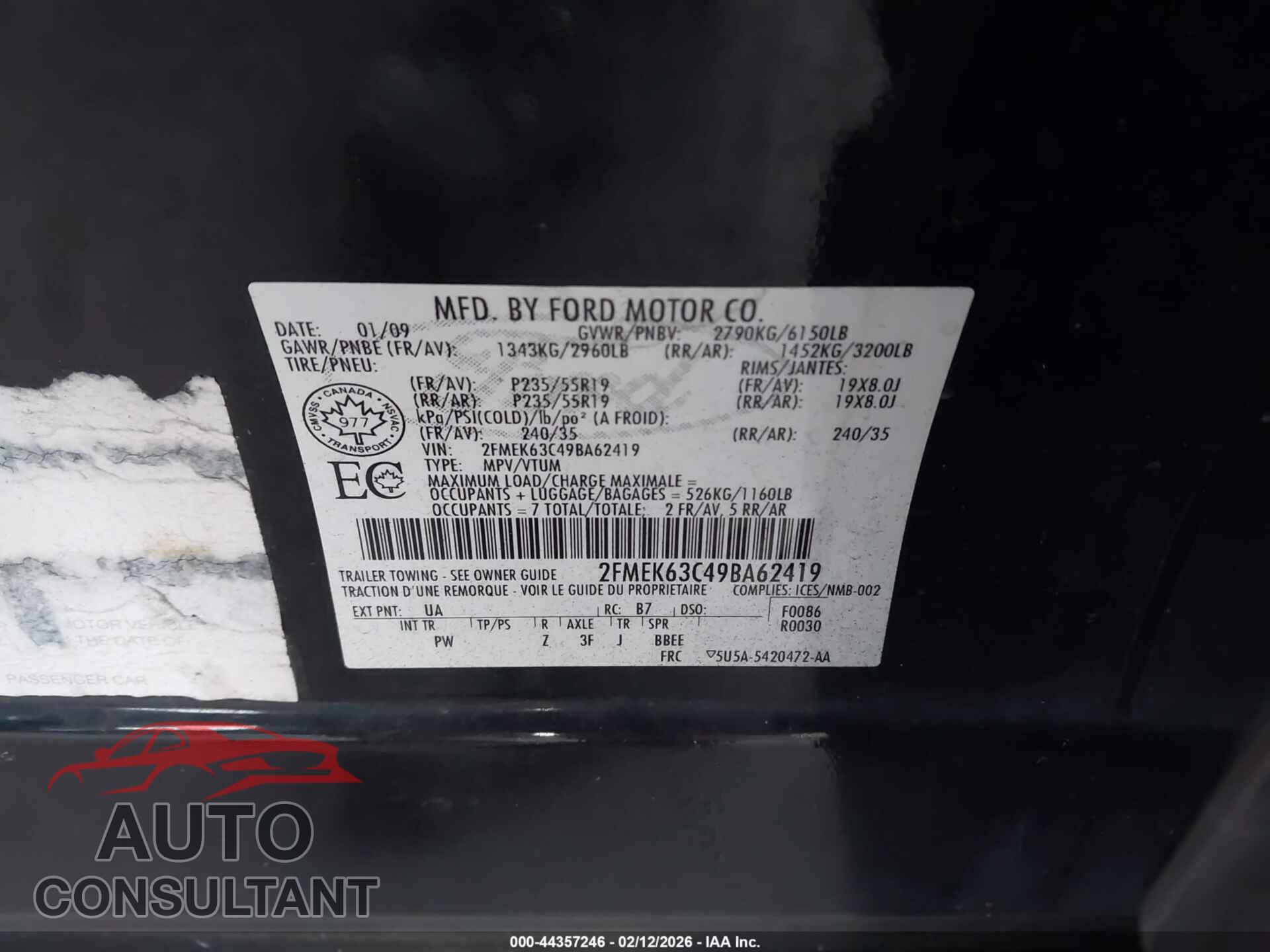 FORD FLEX 2009 - 2FMEK63C49BA62419