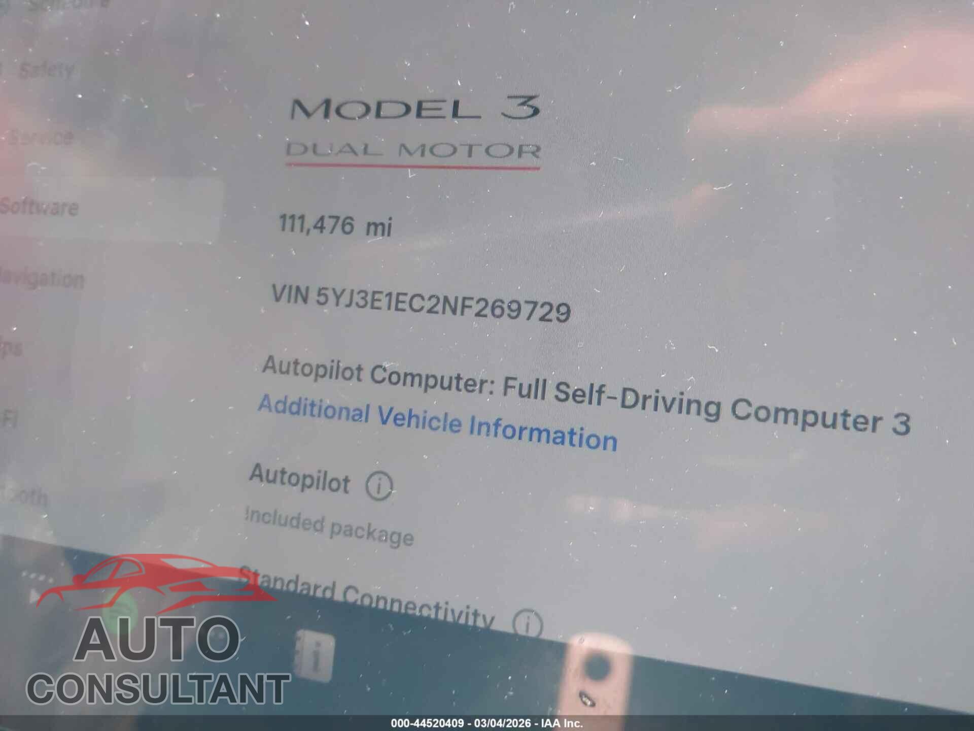 TESLA MODEL 3 2022 - 5YJ3E1EC2NF269729
