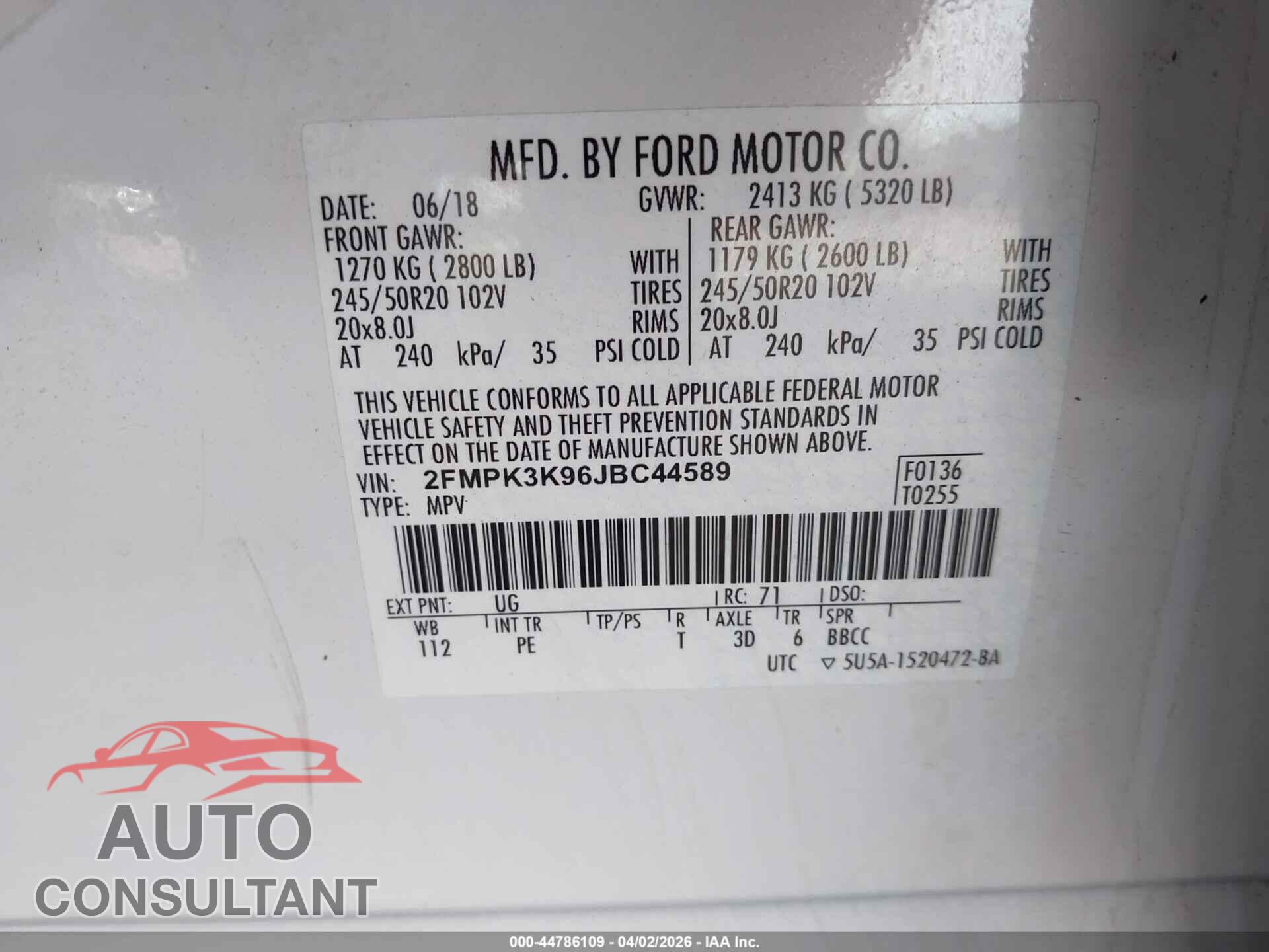 FORD EDGE 2018 - 2FMPK3K96JBC44589