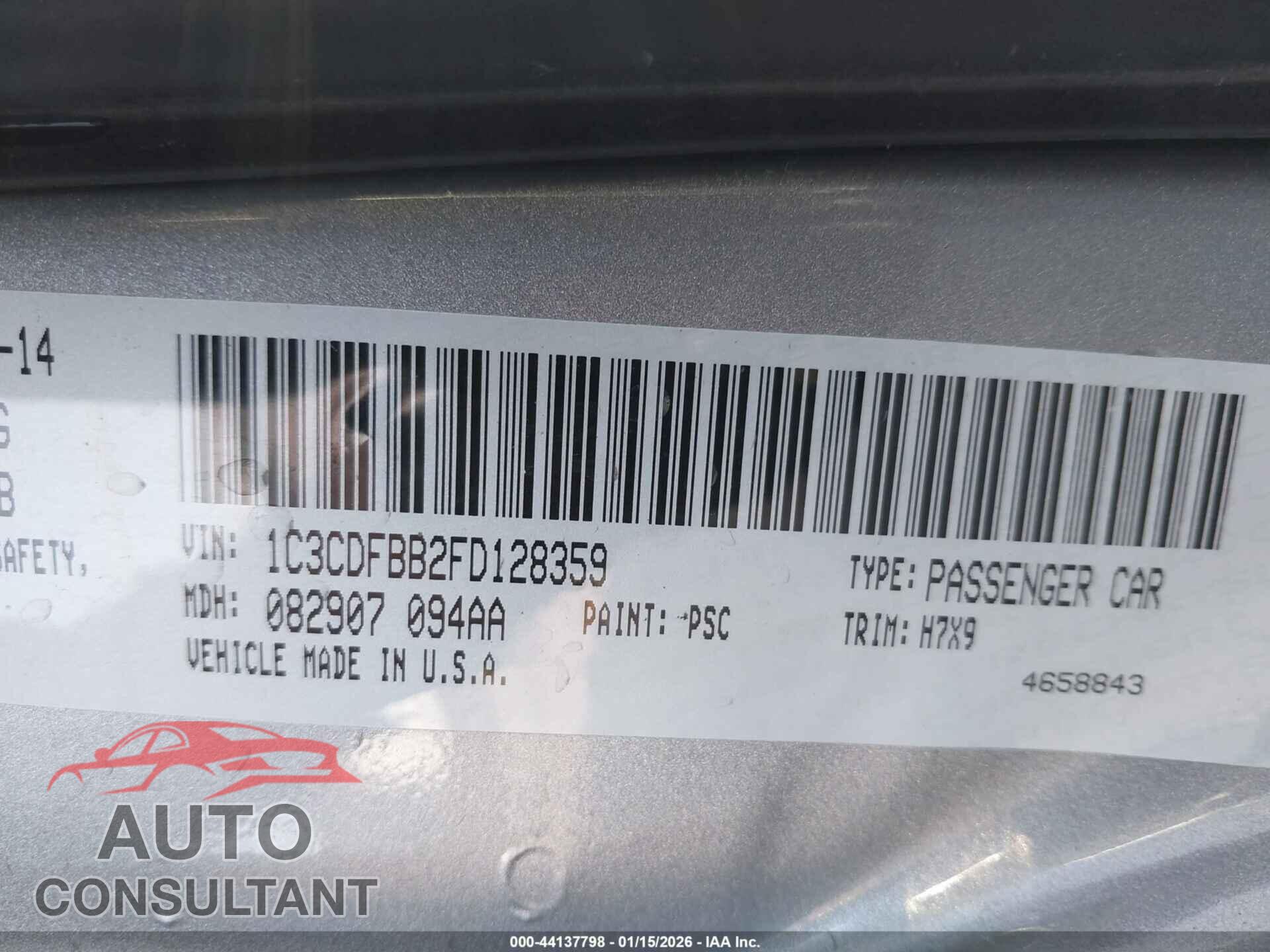 DODGE DART 2015 - 1C3CDFBB2FD128359
