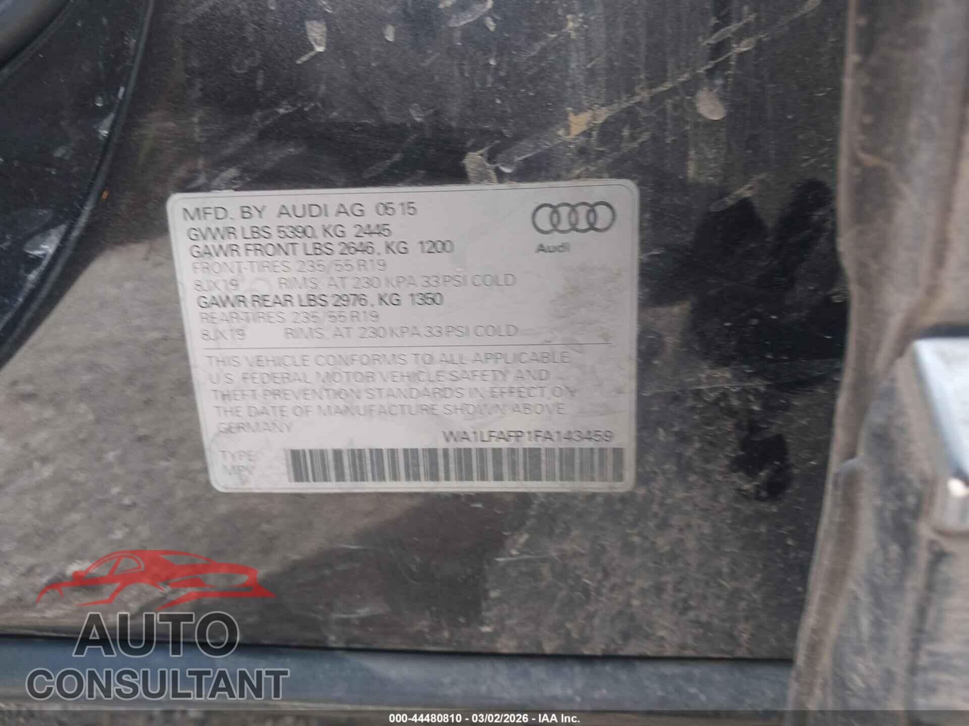 AUDI Q5 2015 - WA1LFAFP1FA143459