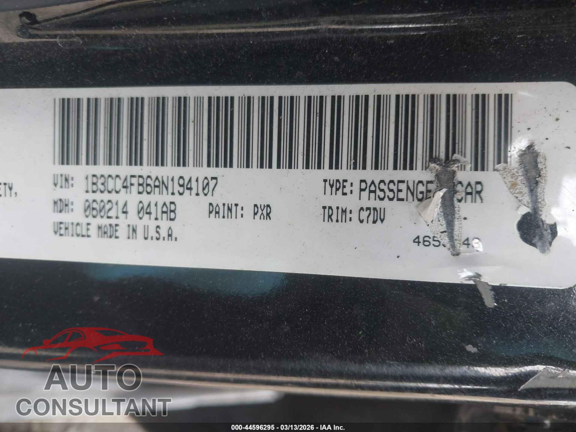 DODGE AVENGER 2010 - 1B3CC4FB6AN194107