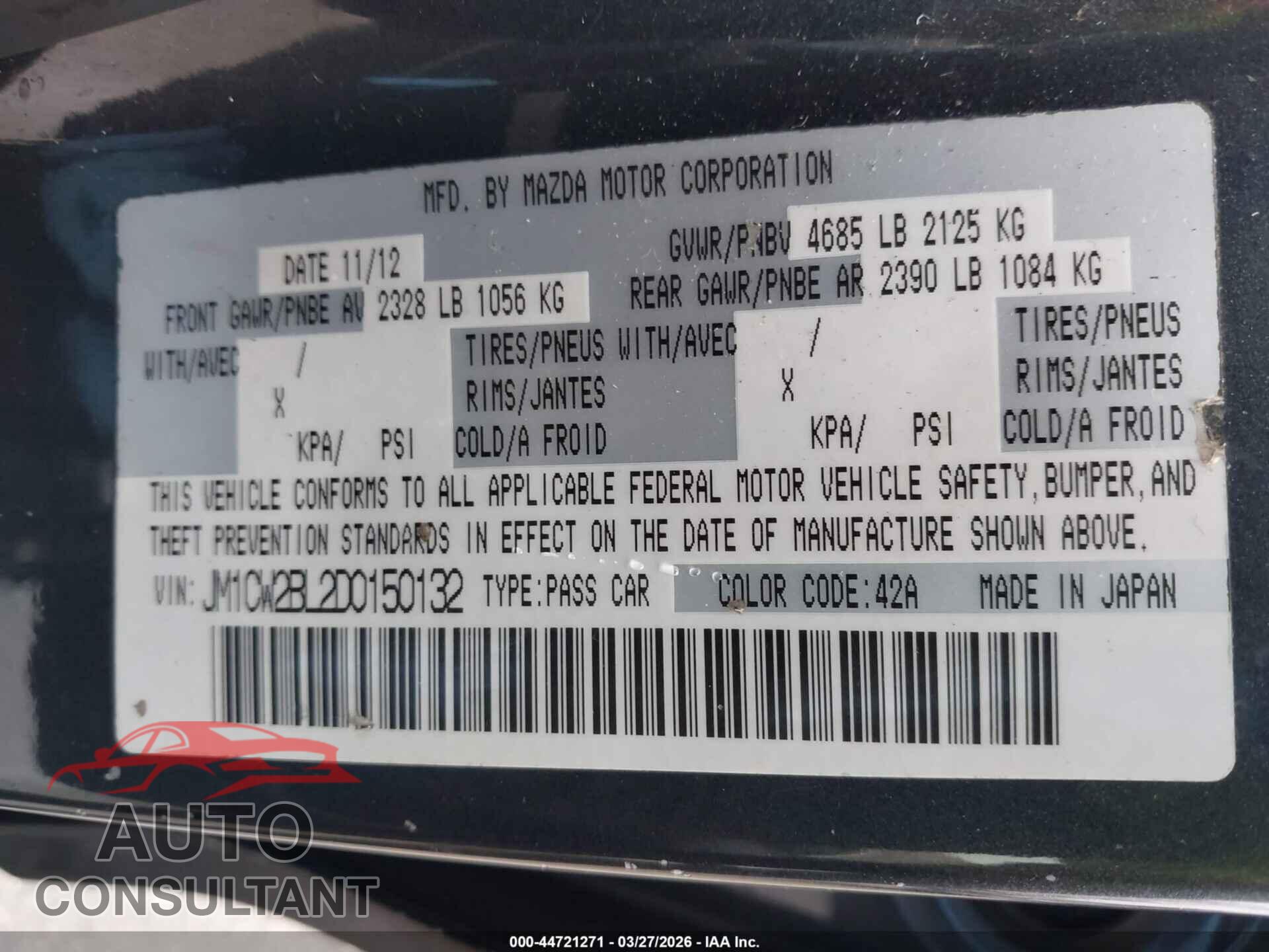 MAZDA MAZDA5 2013 - JM1CW2BL2D0150132