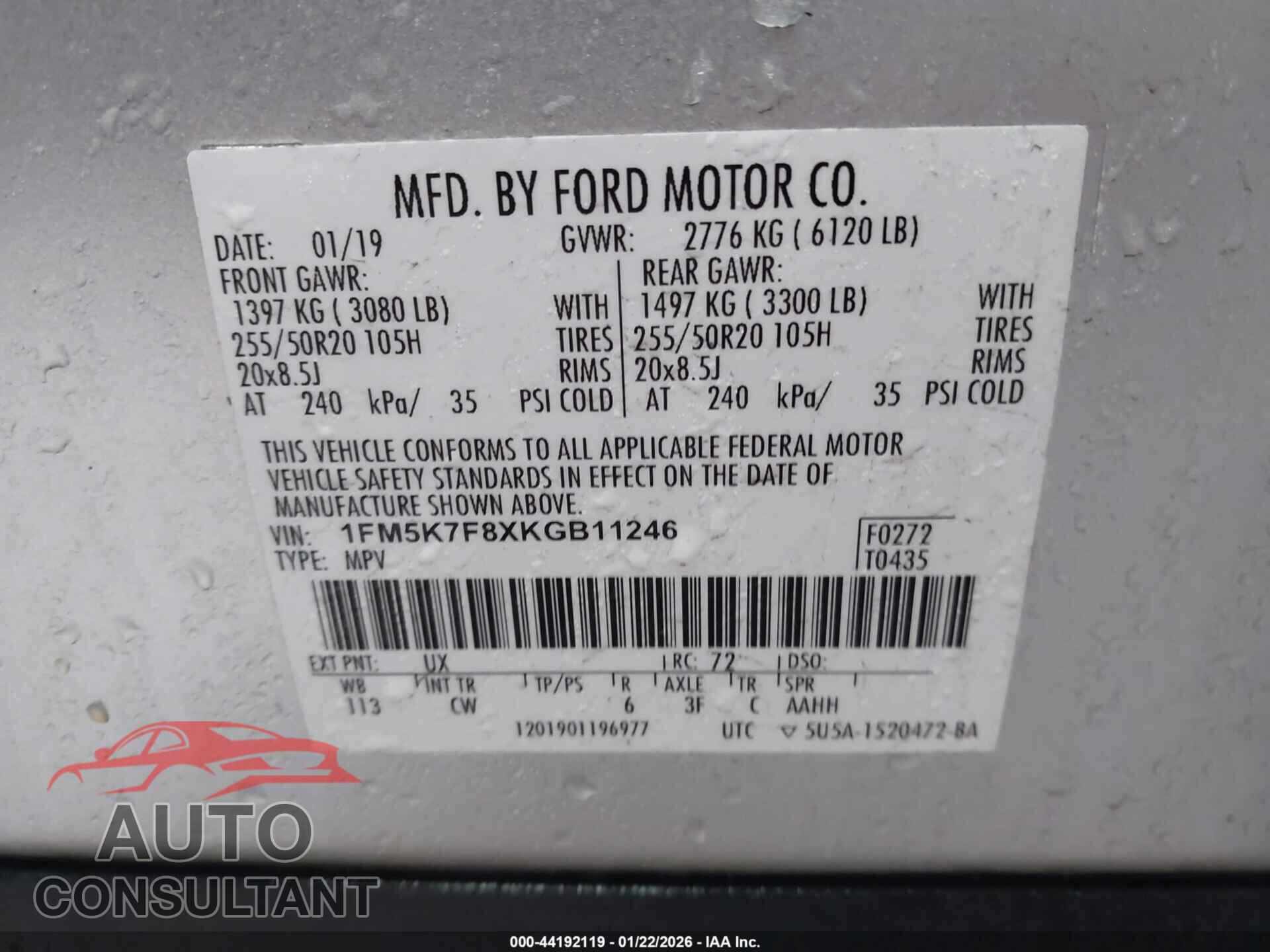 FORD EXPLORER 2019 - 1FM5K7F8XKGB11246