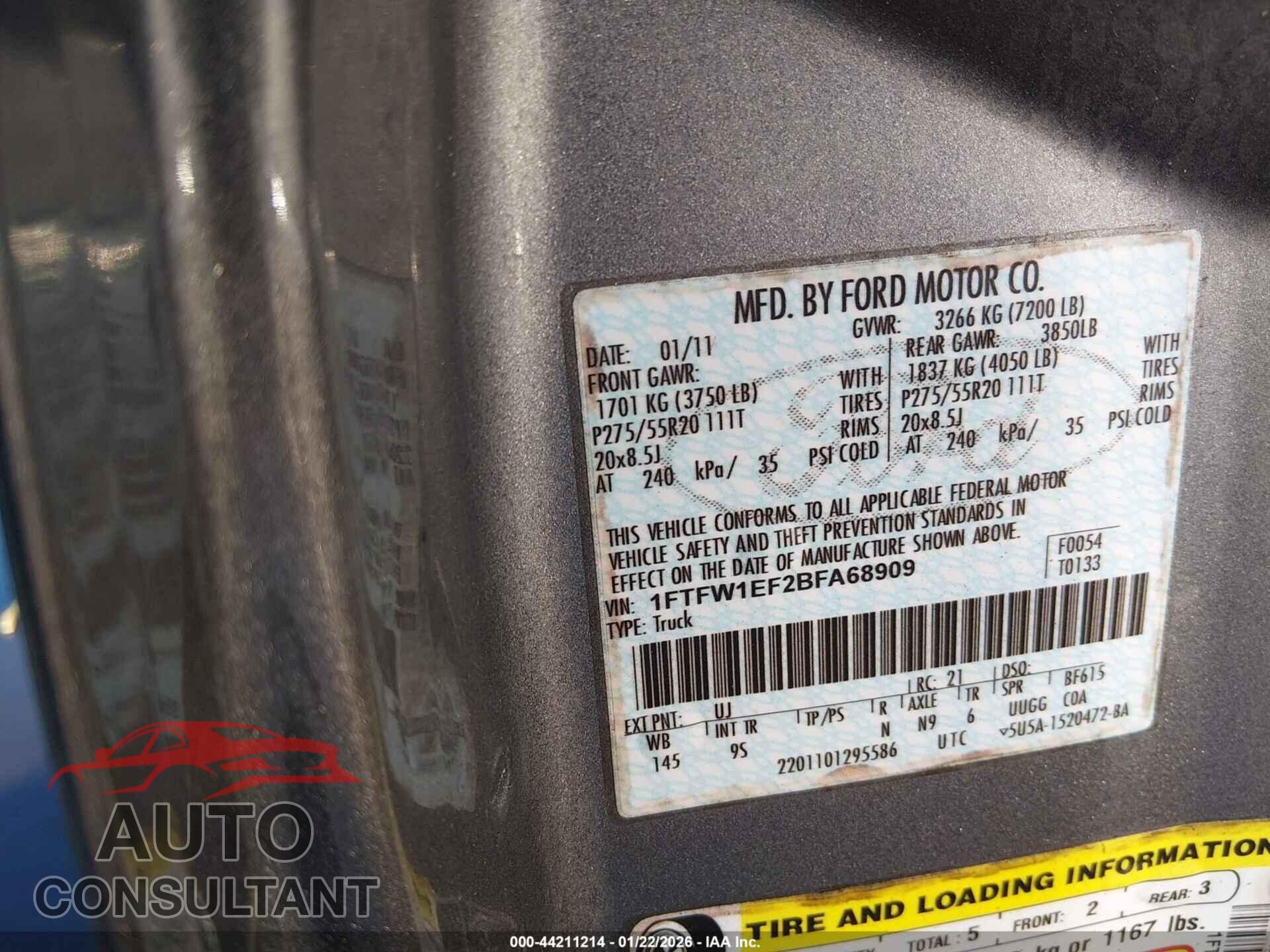 FORD F-150 2011 - 1FTFW1EF2BFA68909