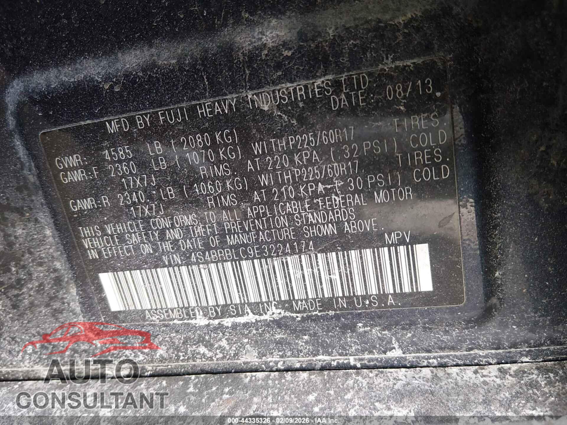 SUBARU OUTBACK 2014 - 4S4BRBLC9E3224174