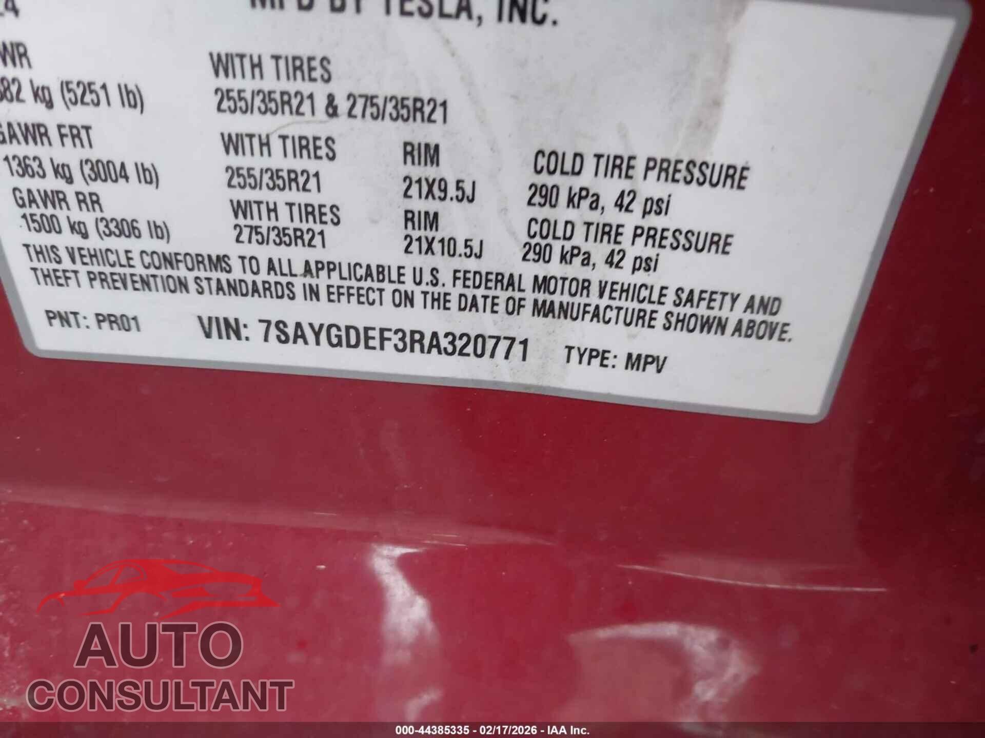 TESLA MODEL Y 2024 - 7SAYGDEF3RA320771