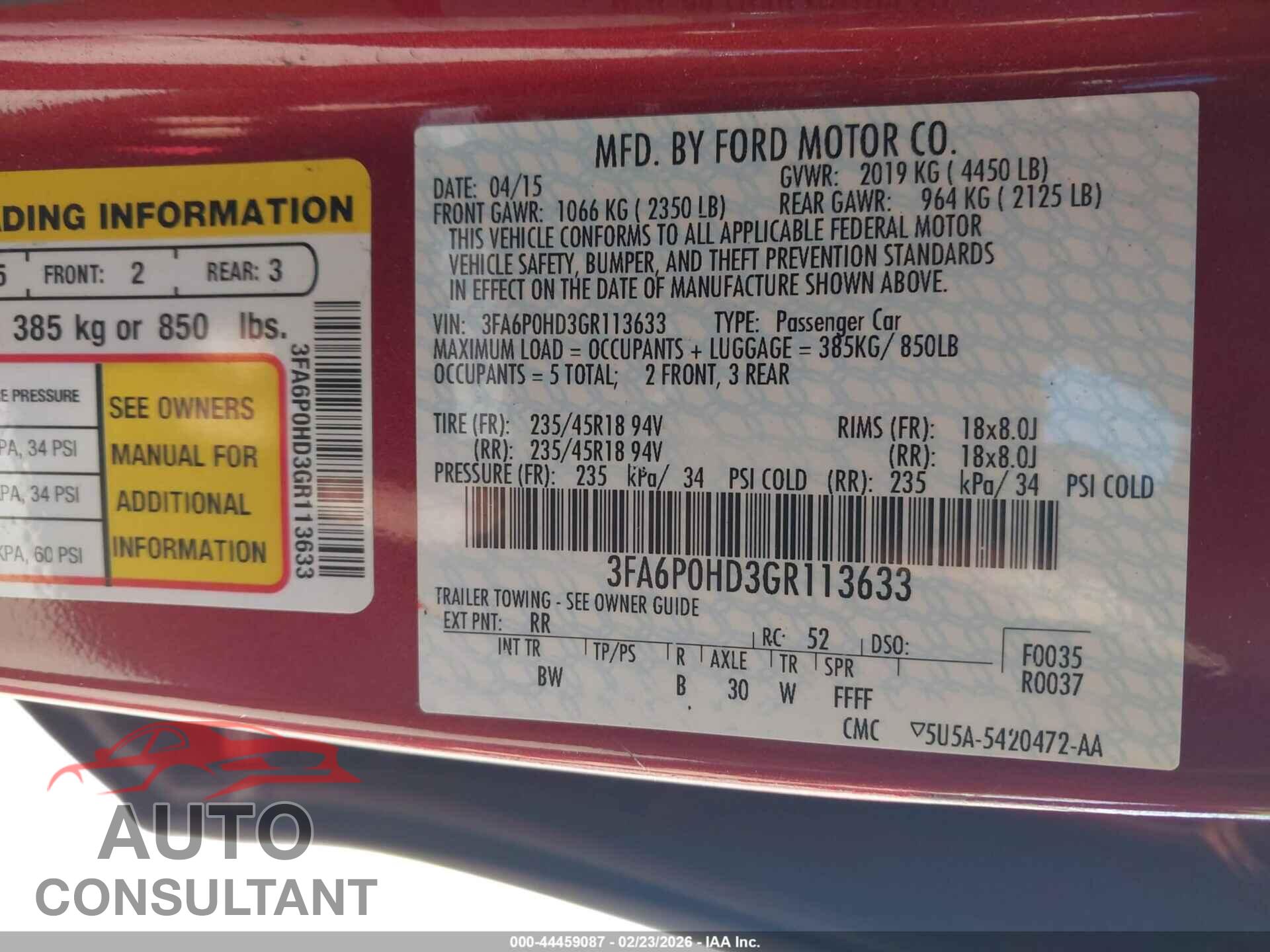 FORD FUSION 2016 - 3FA6P0HD3GR113633