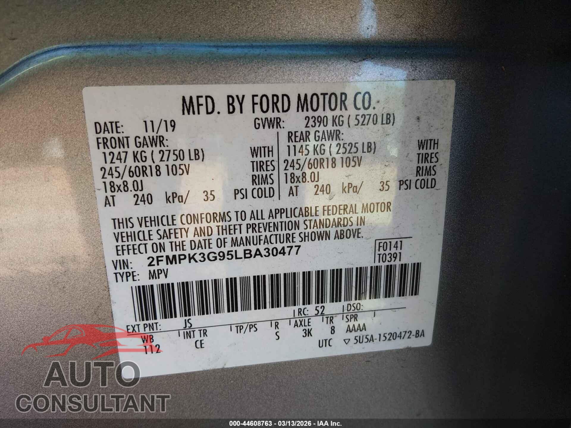 FORD EDGE 2020 - 2FMPK3G95LBA30477