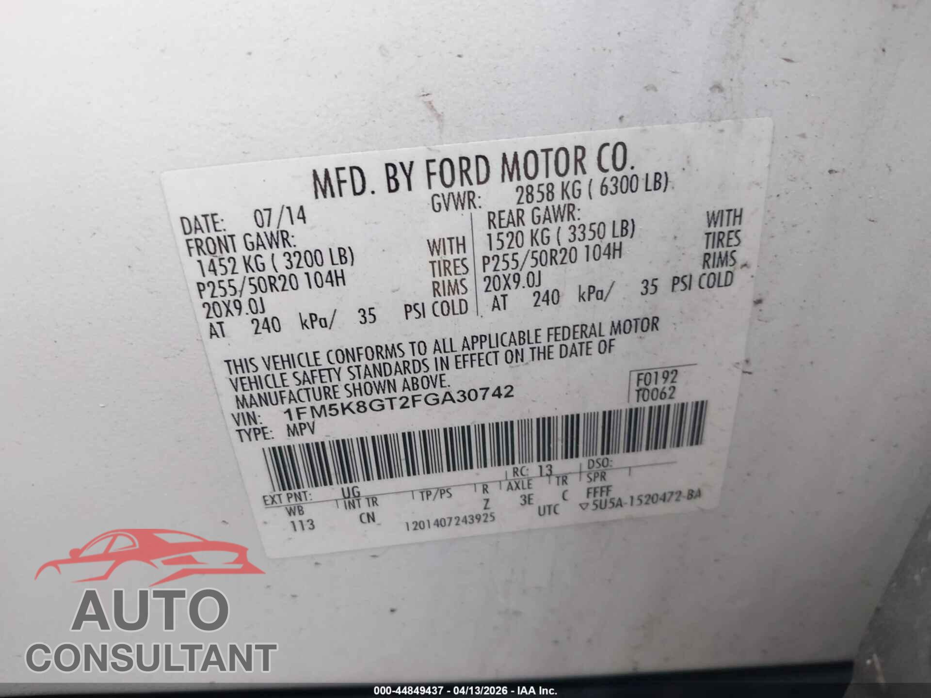 FORD EXPLORER 2015 - 1FM5K8GT2FGA30742