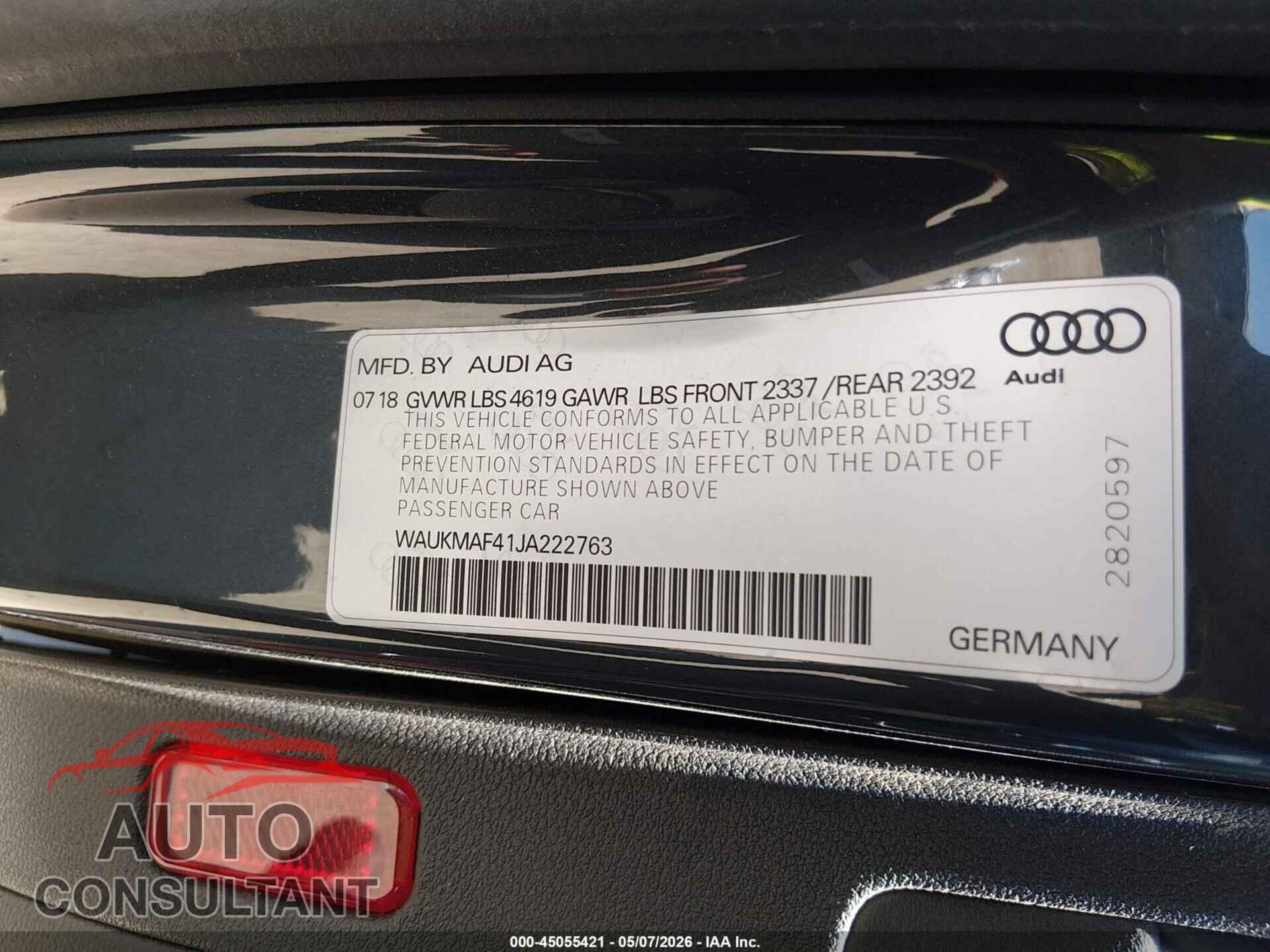 AUDI A4 2018 - WAUKMAF41JA222763