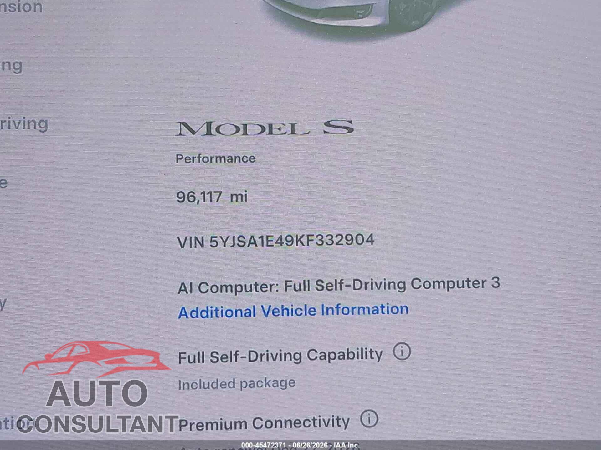 TESLA MODEL S 2019 - 5YJSA1E49KF332904