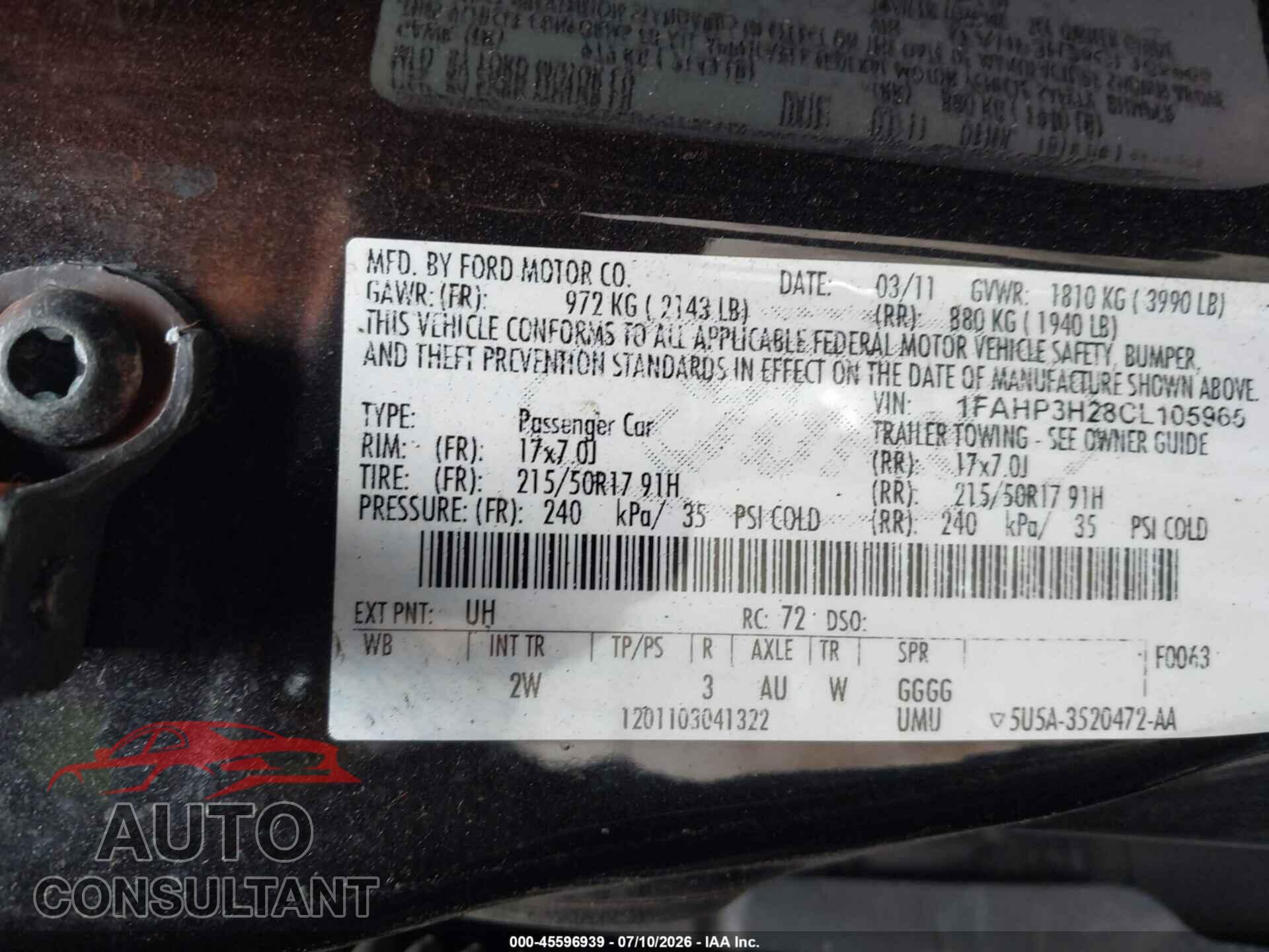 FORD FOCUS 2012 - 1FAHP3H28CL105965