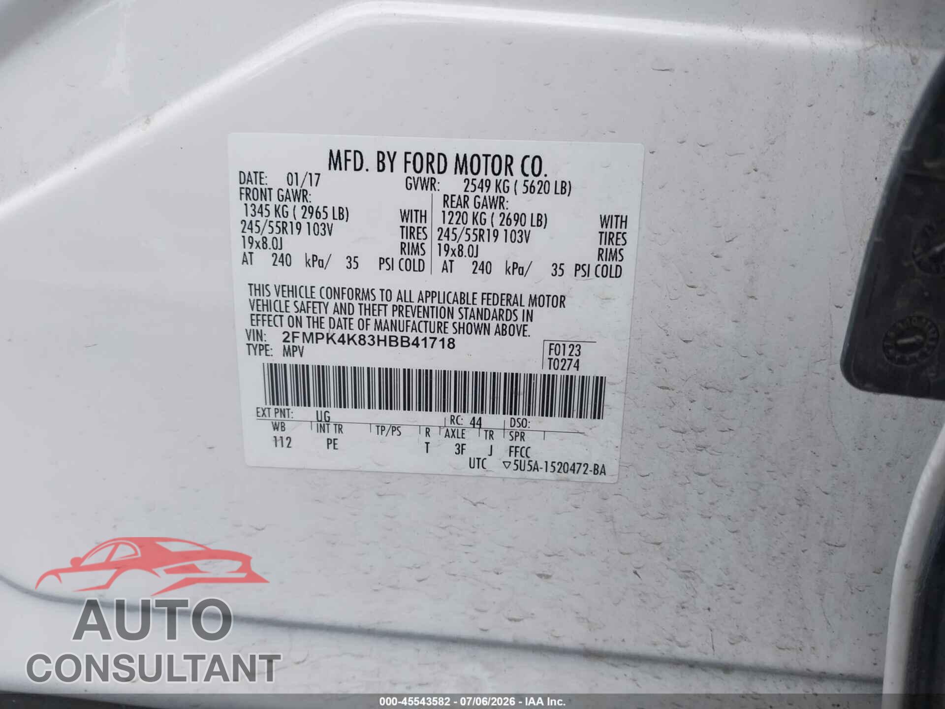 FORD EDGE 2017 - 2FMPK4K83HBB41718