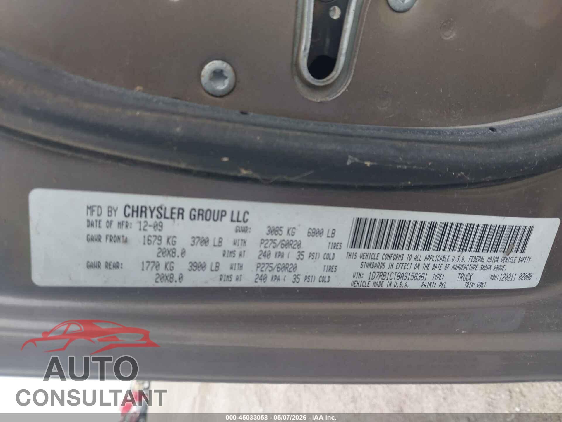DODGE RAM 1500 2010 - 1D7RB1CT8AS156361