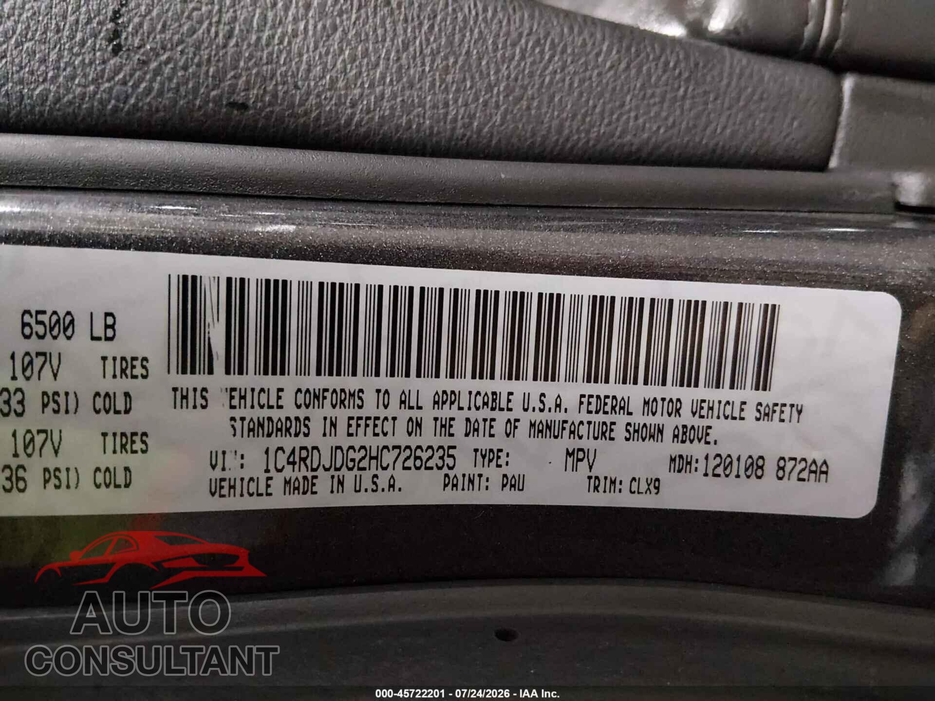 DODGE DURANGO 2017 - 1C4RDJDG2HC726235