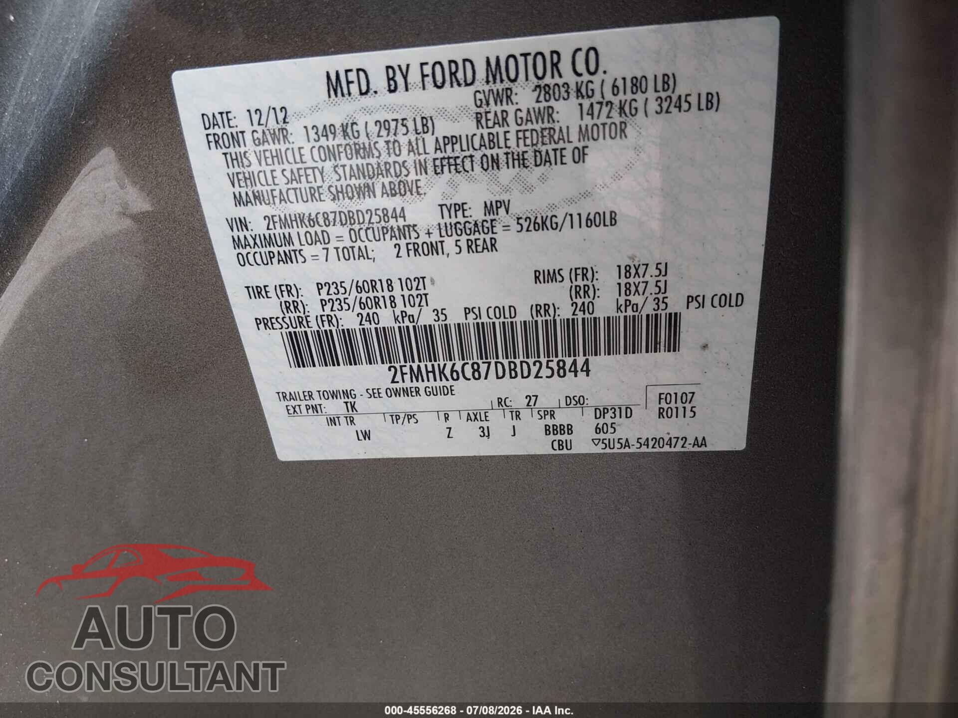 FORD FLEX 2013 - 2FMHK6C87DBD25844