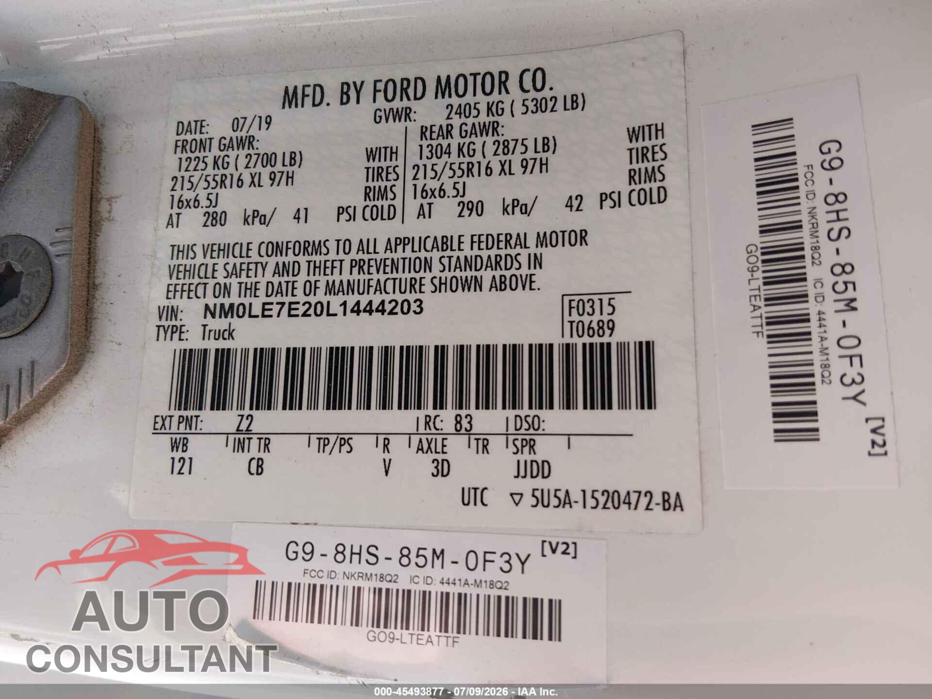 FORD TRANSIT CONNECT 2020 - NM0LE7E20L1444203