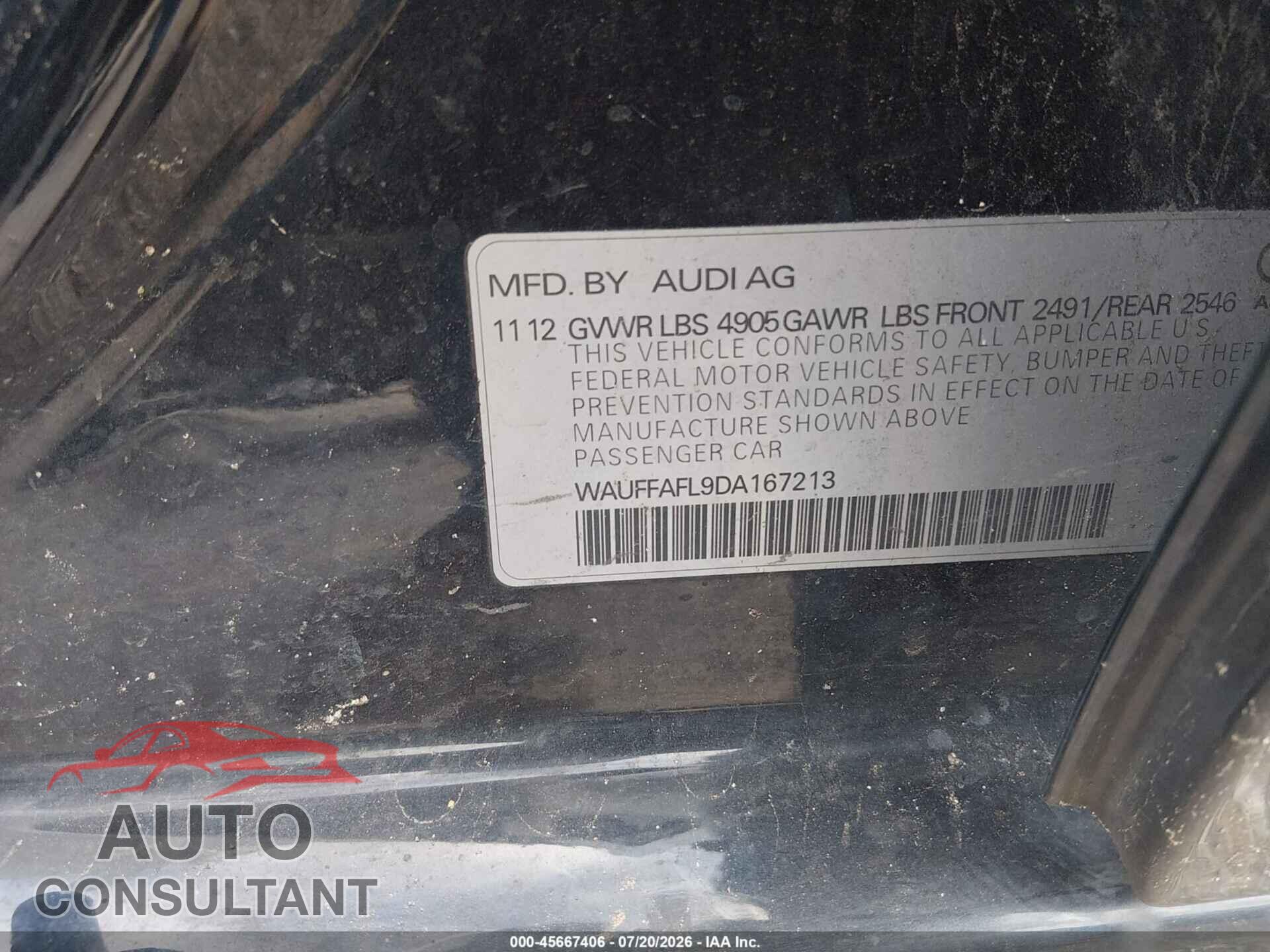 AUDI A4 2013 - WAUFFAFL9DA167213