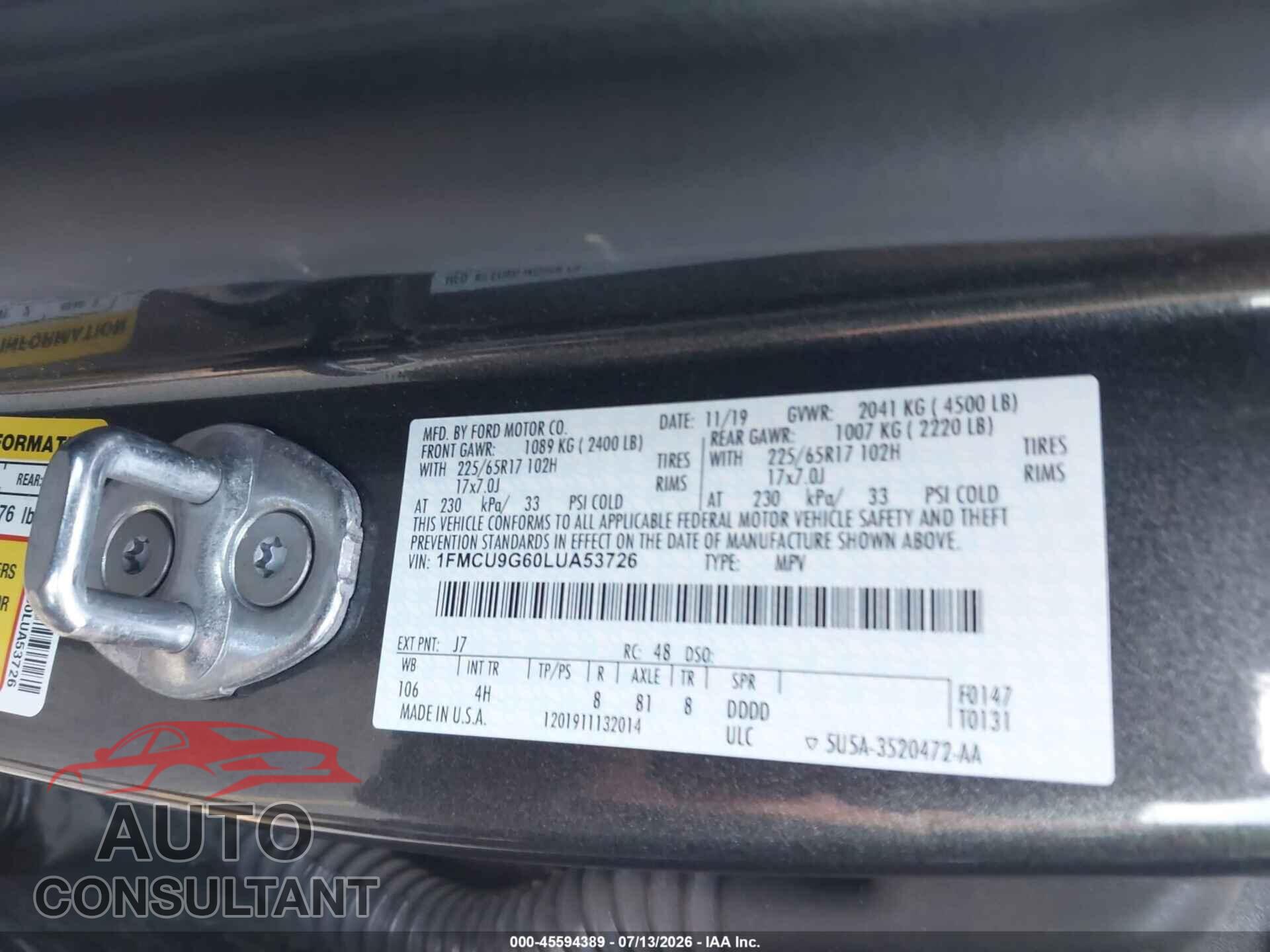FORD ESCAPE 2020 - 1FMCU9G60LUA53726