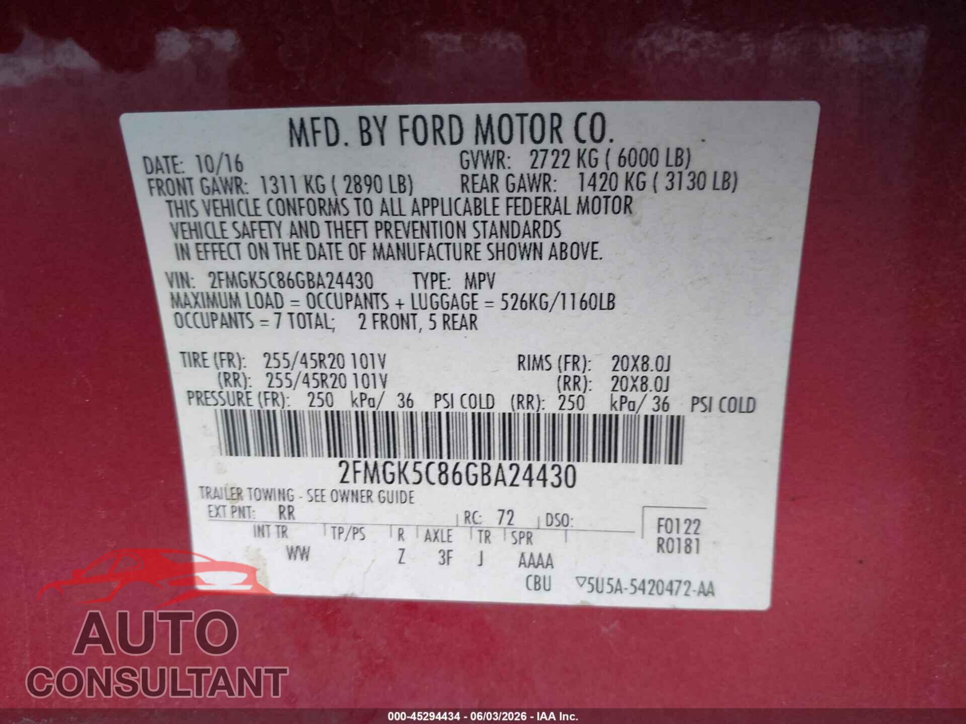FORD FLEX 2016 - 2FMGK5C86GBA24430