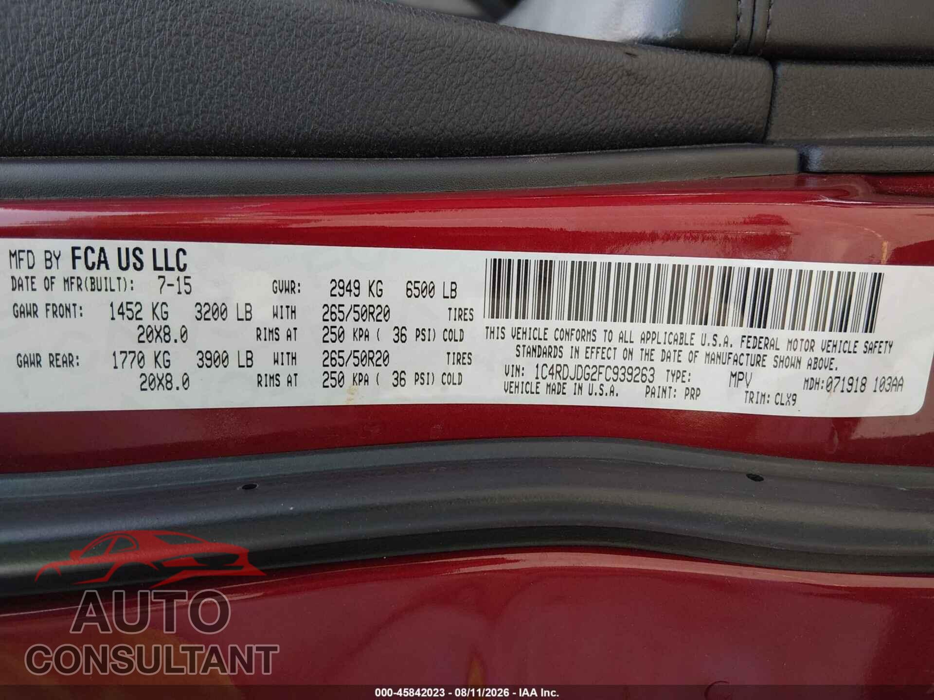 DODGE DURANGO 2015 - 1C4RDJDG2FC939263