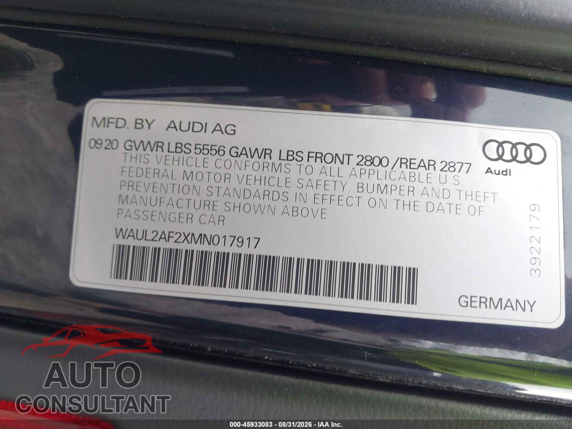 AUDI A6 2021 - WAUL2AF2XMN017917
