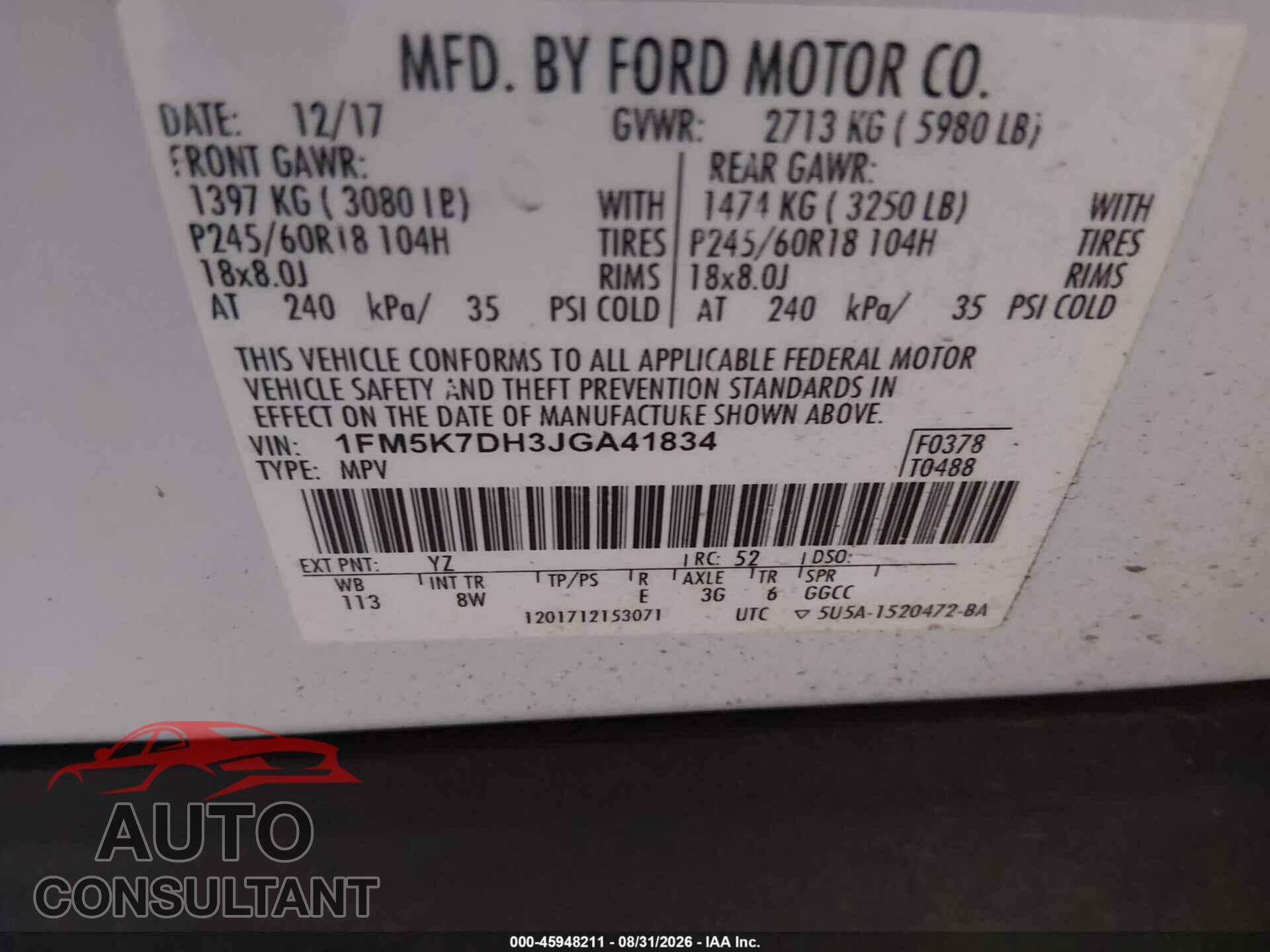 FORD EXPLORER 2018 - 1FM5K7DH3JGA41834