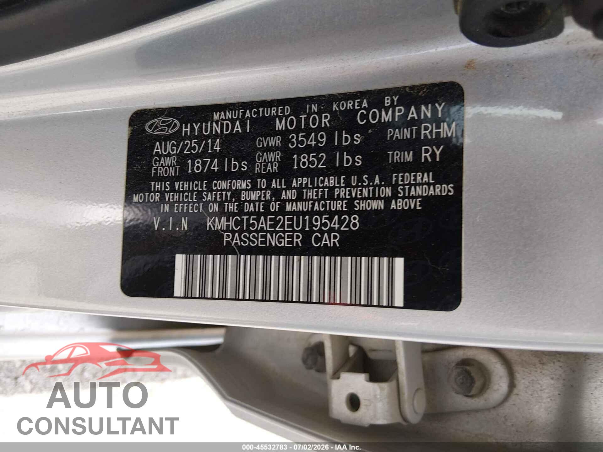 HYUNDAI ACCENT 2014 - KMHCT5AE2EU195428