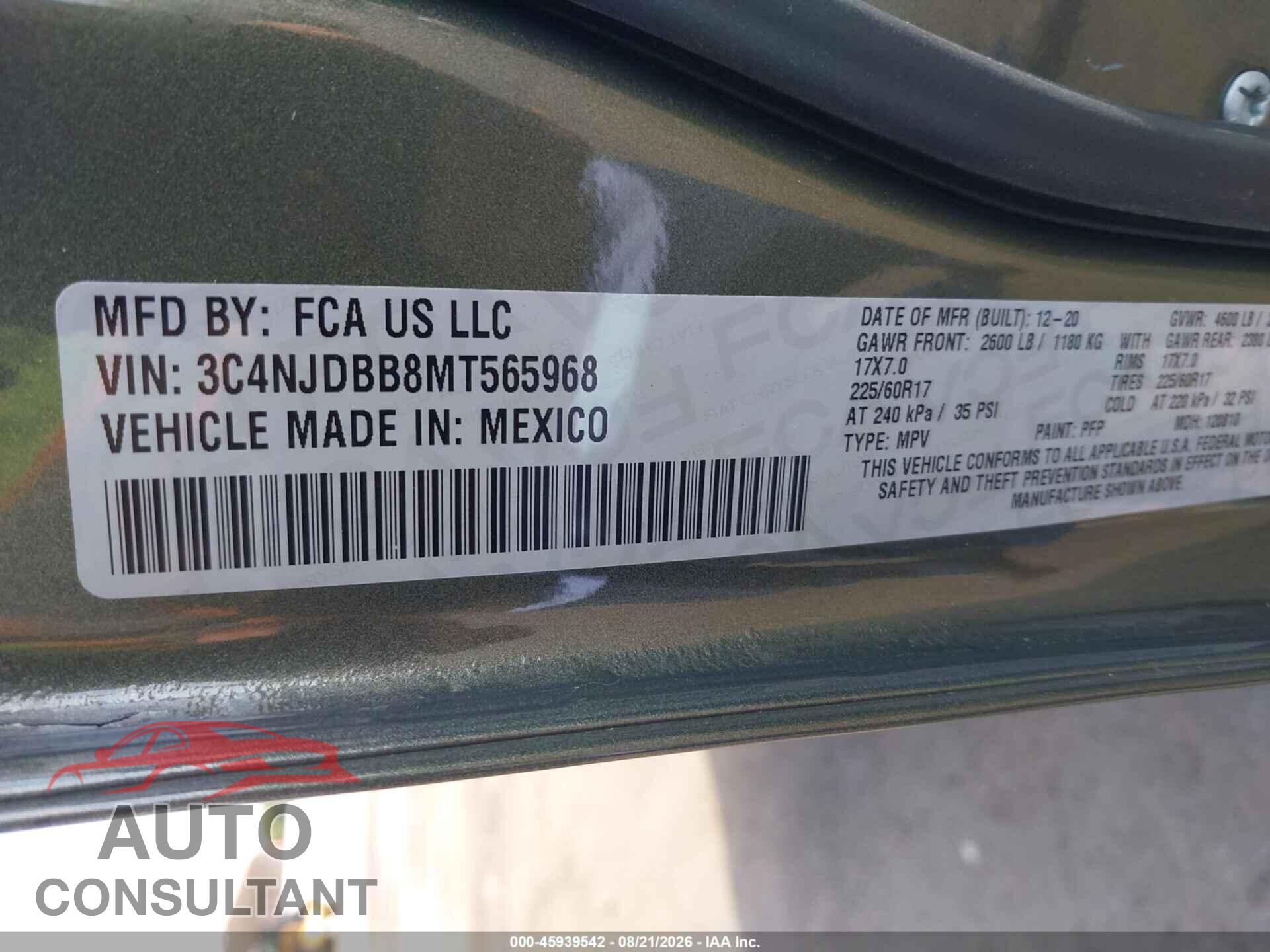 JEEP COMPASS 2021 - 3C4NJDBB8MT565968