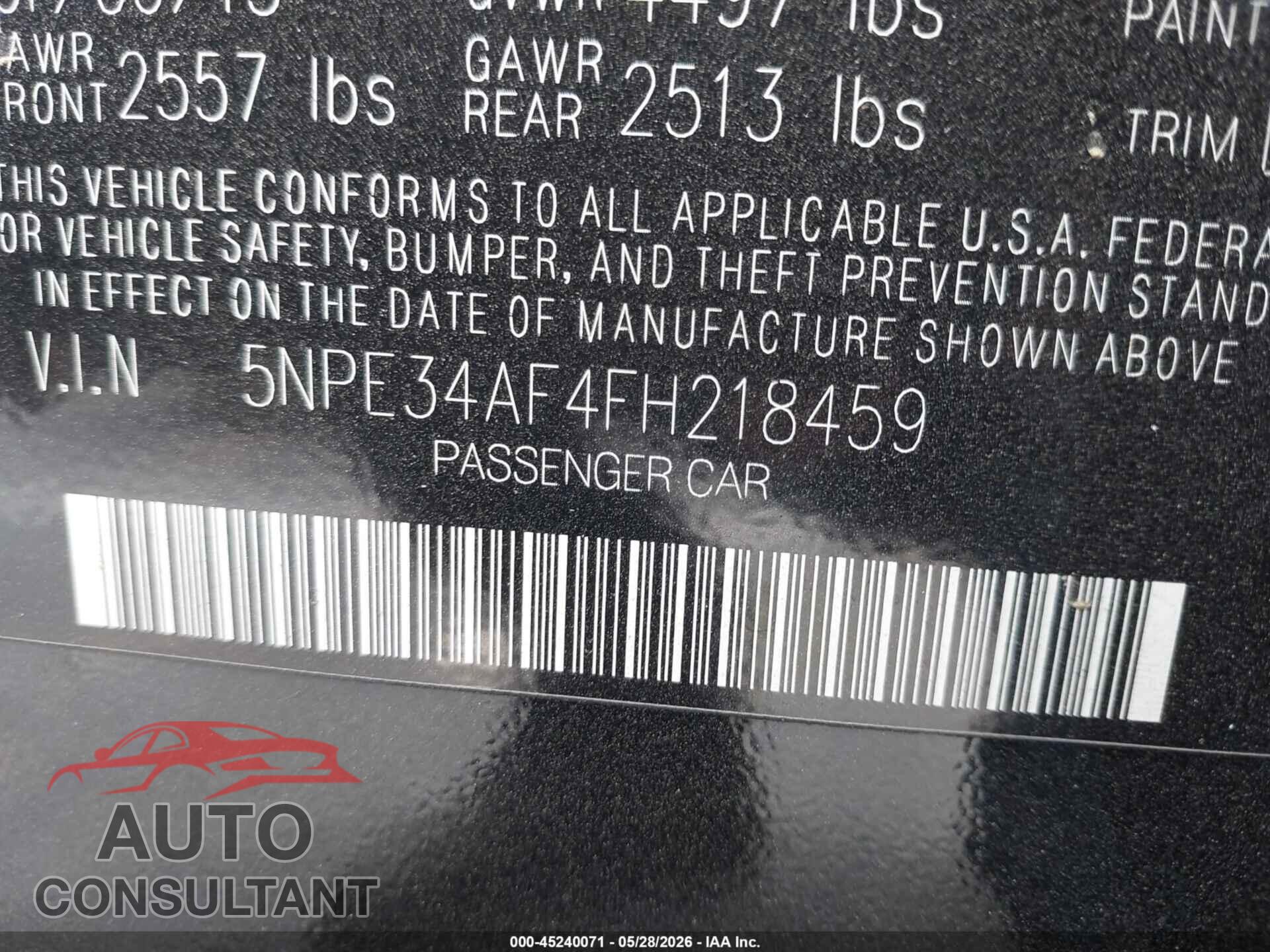 HYUNDAI SONATA 2015 - 5NPE34AF4FH218459